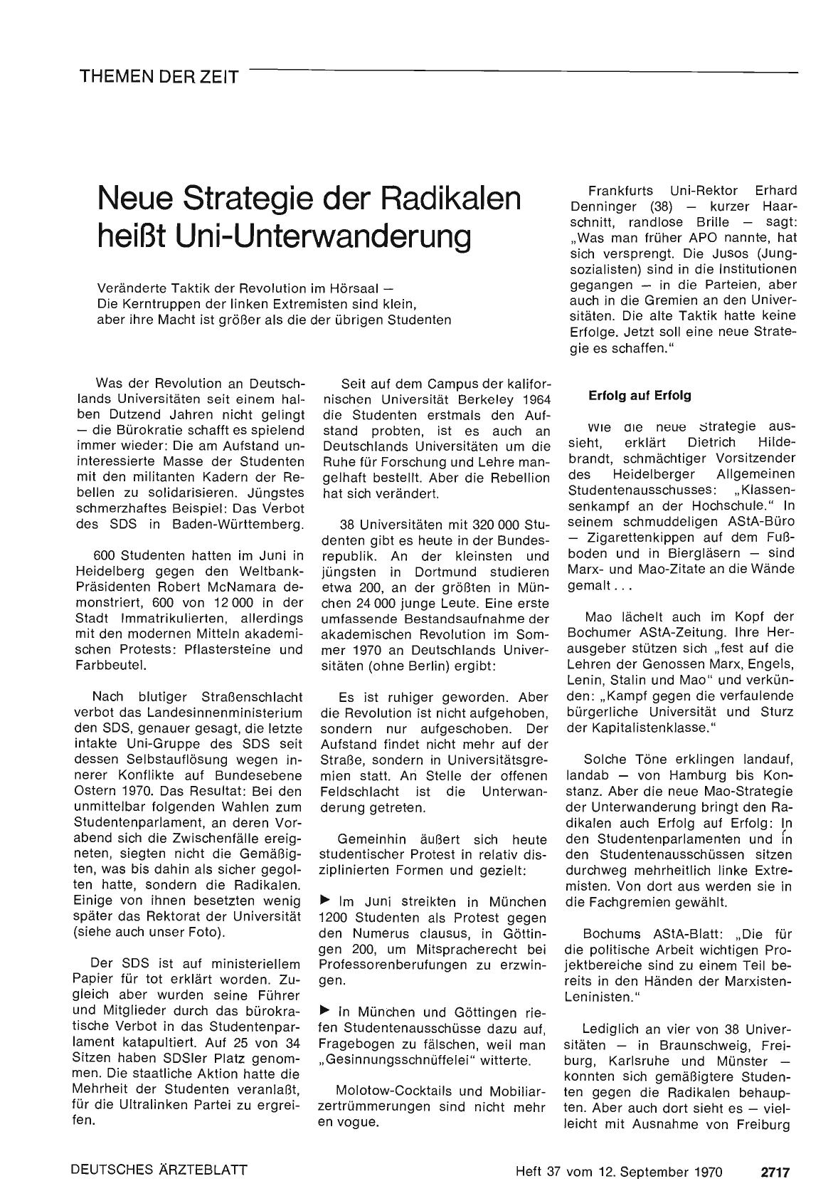 Vorschauseite 1: Neue Strategie der Radikalen heißt Uni-Unterwanderung