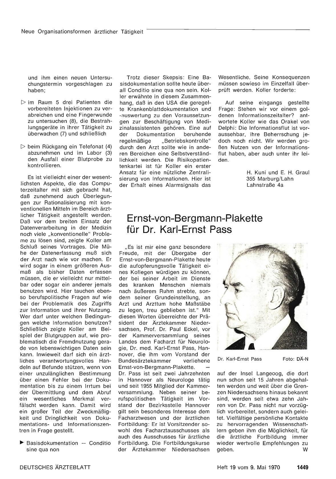 Vorschauseite 1: Ernst-von-Bergmann-Plakette für Dr. Karl-Ernst Pass