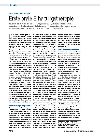 Vorschauseite 1: Akute myeloische Leukämie: Erste orale Erhaltungstherapie