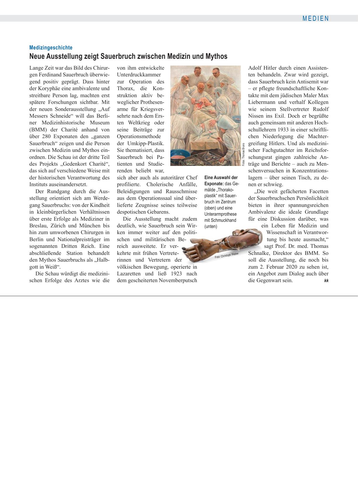 Vorschauseite 1: Medizingeschichte: Neue Ausstellung zeigt Sauerbruch zwischen Medizin und Mythos
