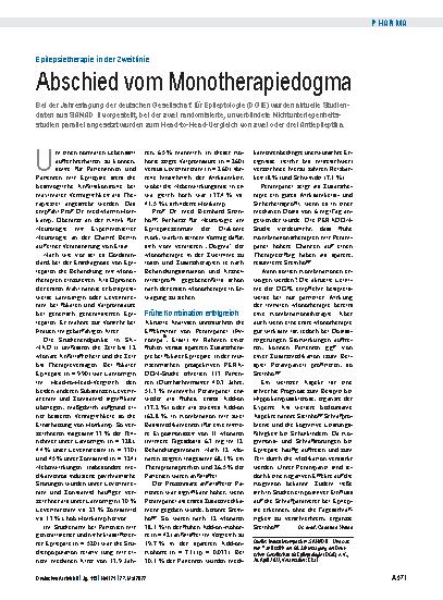 Vorschauseite 1: Epilepsietherapie in der Zweitlinie: Abschied vom Monotherapiedogma