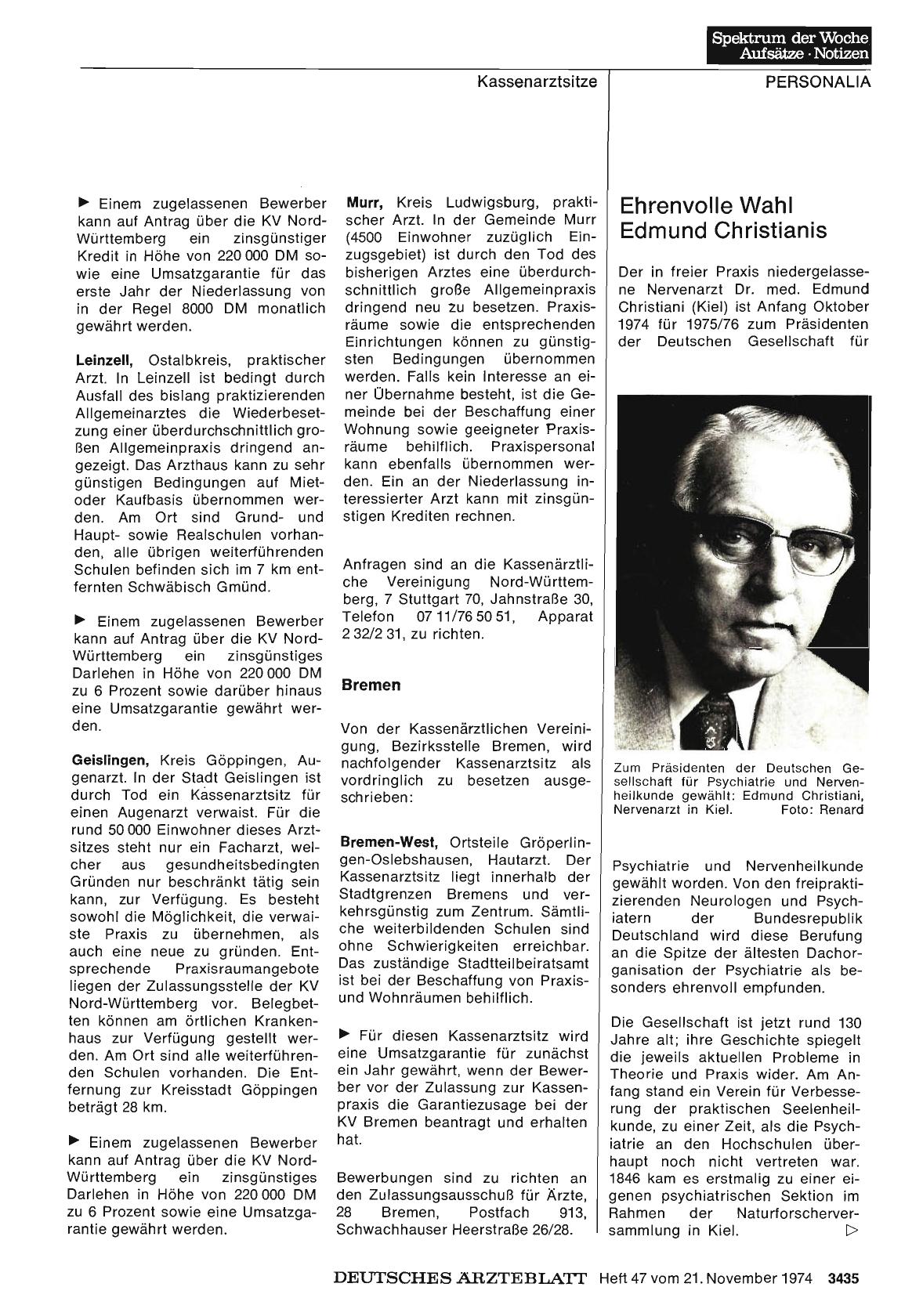 Vorschauseite 1: Ehrenvolle Wahl Edmund Christianis