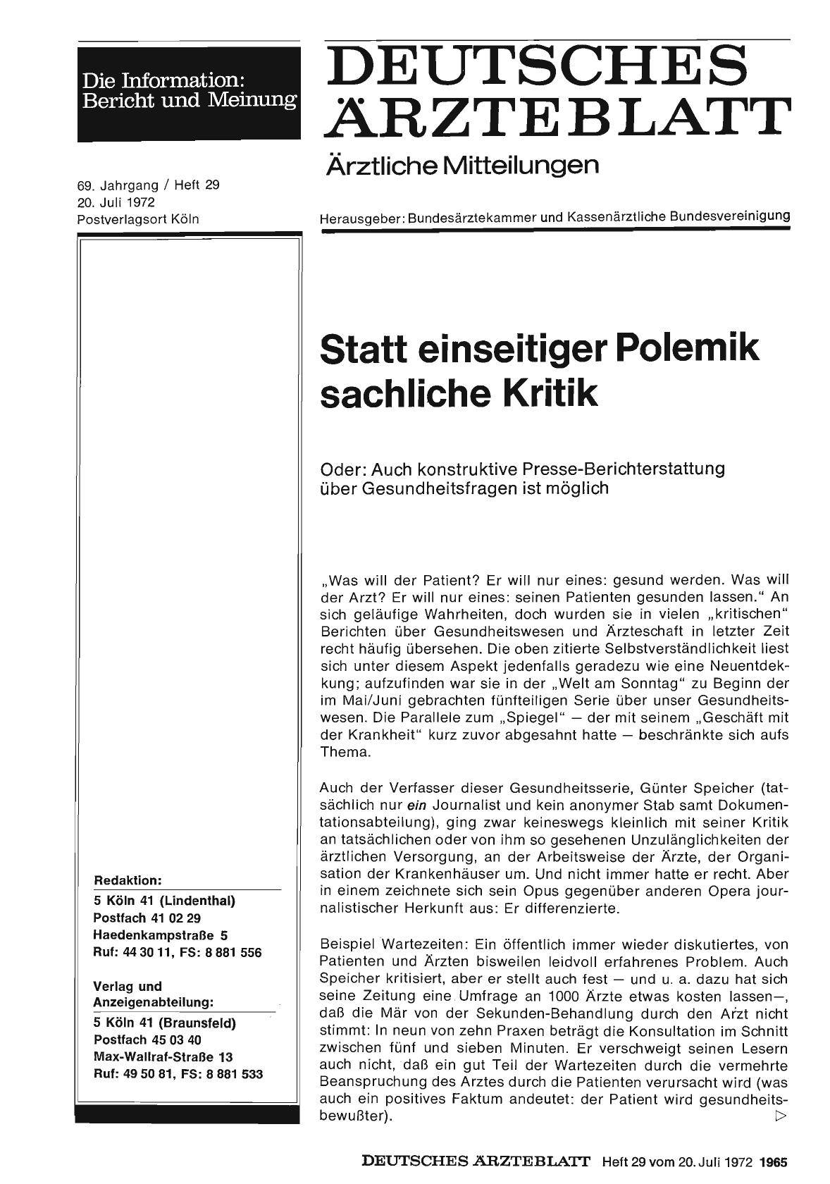Vorschauseite 1: Statt einseitiger Polemik sachliche Kritik