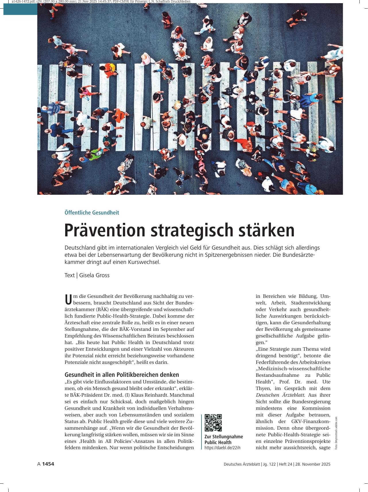 Vorschauseite 1: Öffentliche Gesundheit: Prävention strategisch stärken