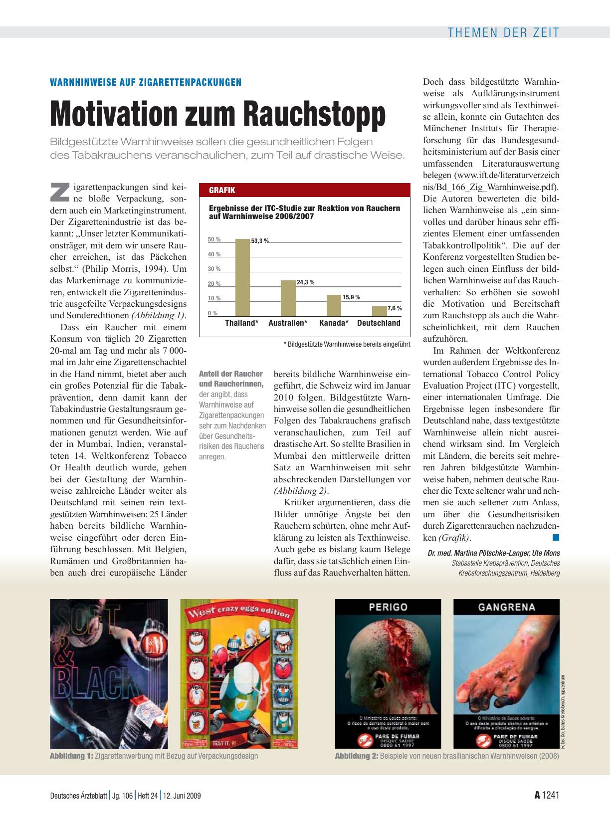 Vorschauseite 1: Warnhinweise auf Zigarettenpackungen: Motivation zum Rauchstopp