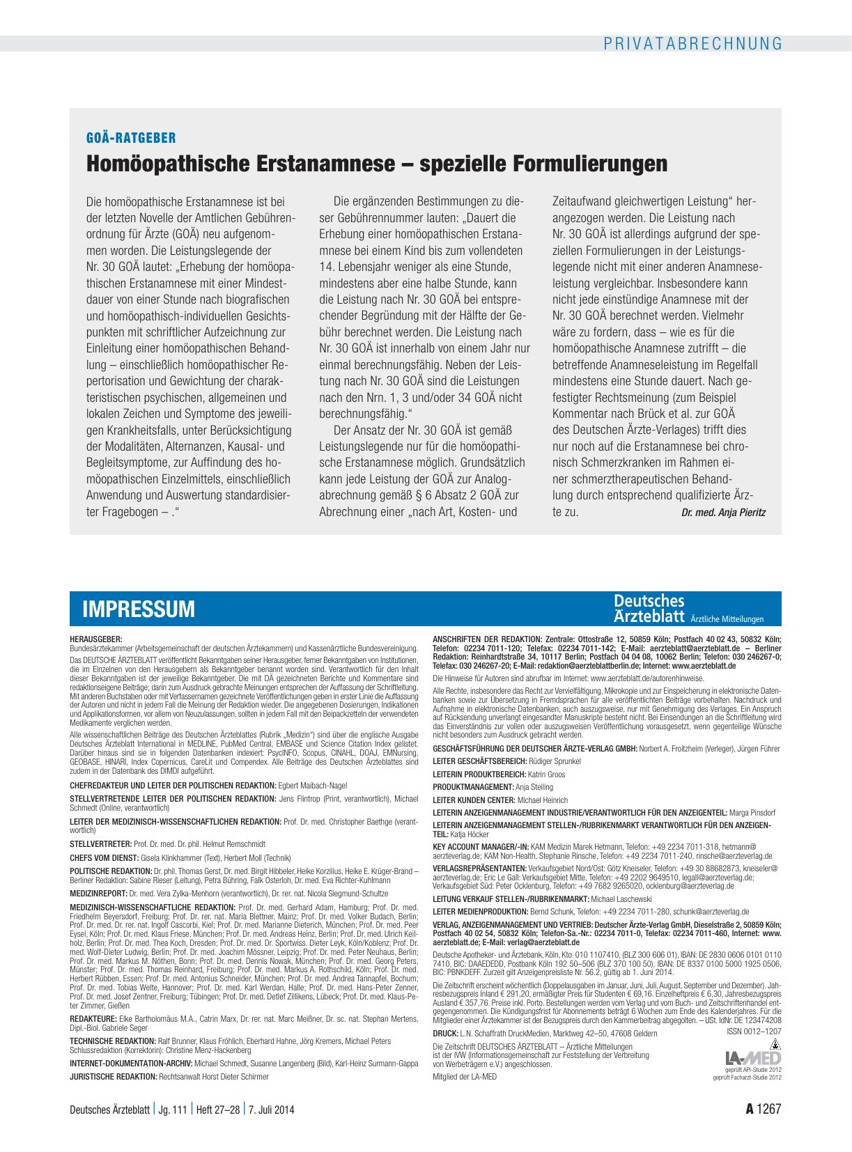 Vorschauseite 1: GOÄ-Ratgeber: Homöopathische Erstanamnese – spezielle Formulierungen