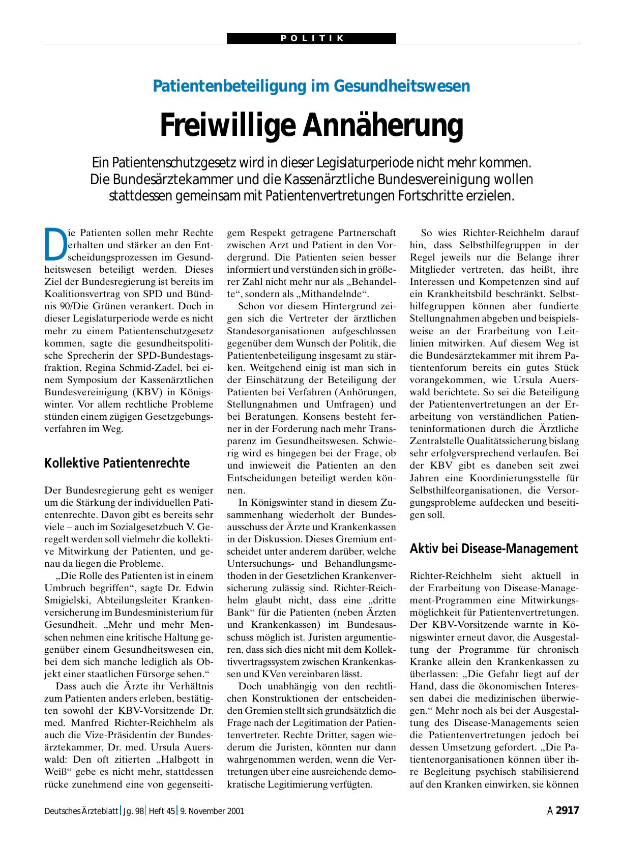 Vorschauseite 1: Patientenbeteiligung im Gesundheitswesen: Freiwillige Annäherung