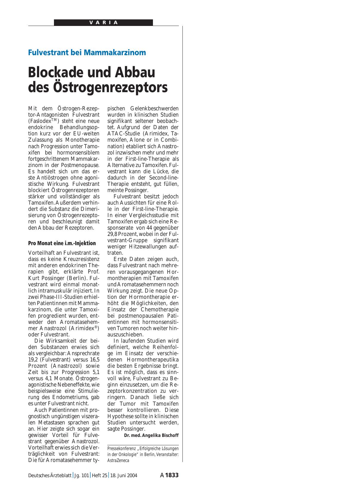 Vorschauseite 1: Fulvestrant bei Mammakarzinom: Blockade und Abbau des Östrogenrezeptors