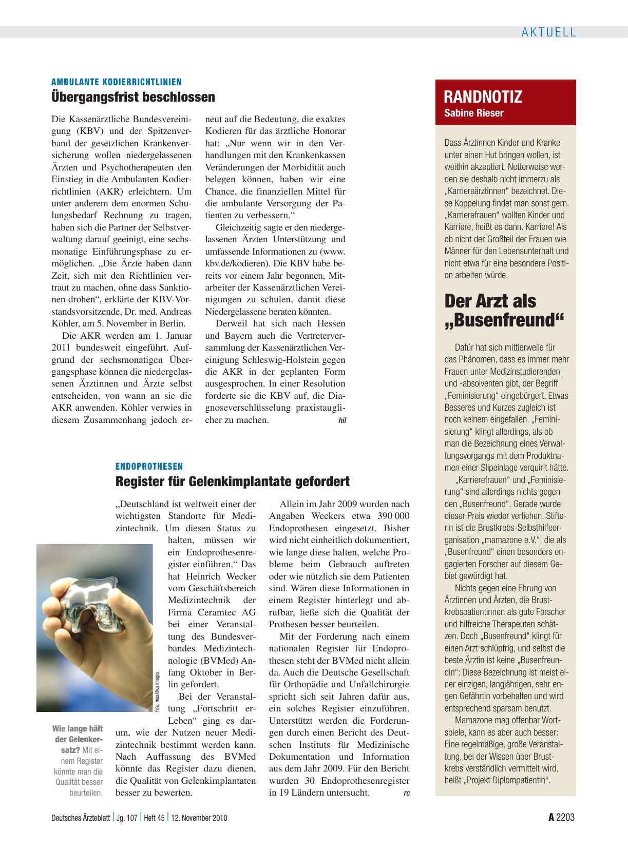 Vorschauseite 1: Endoprothesen: Register für Gelenkimplantate gefordert