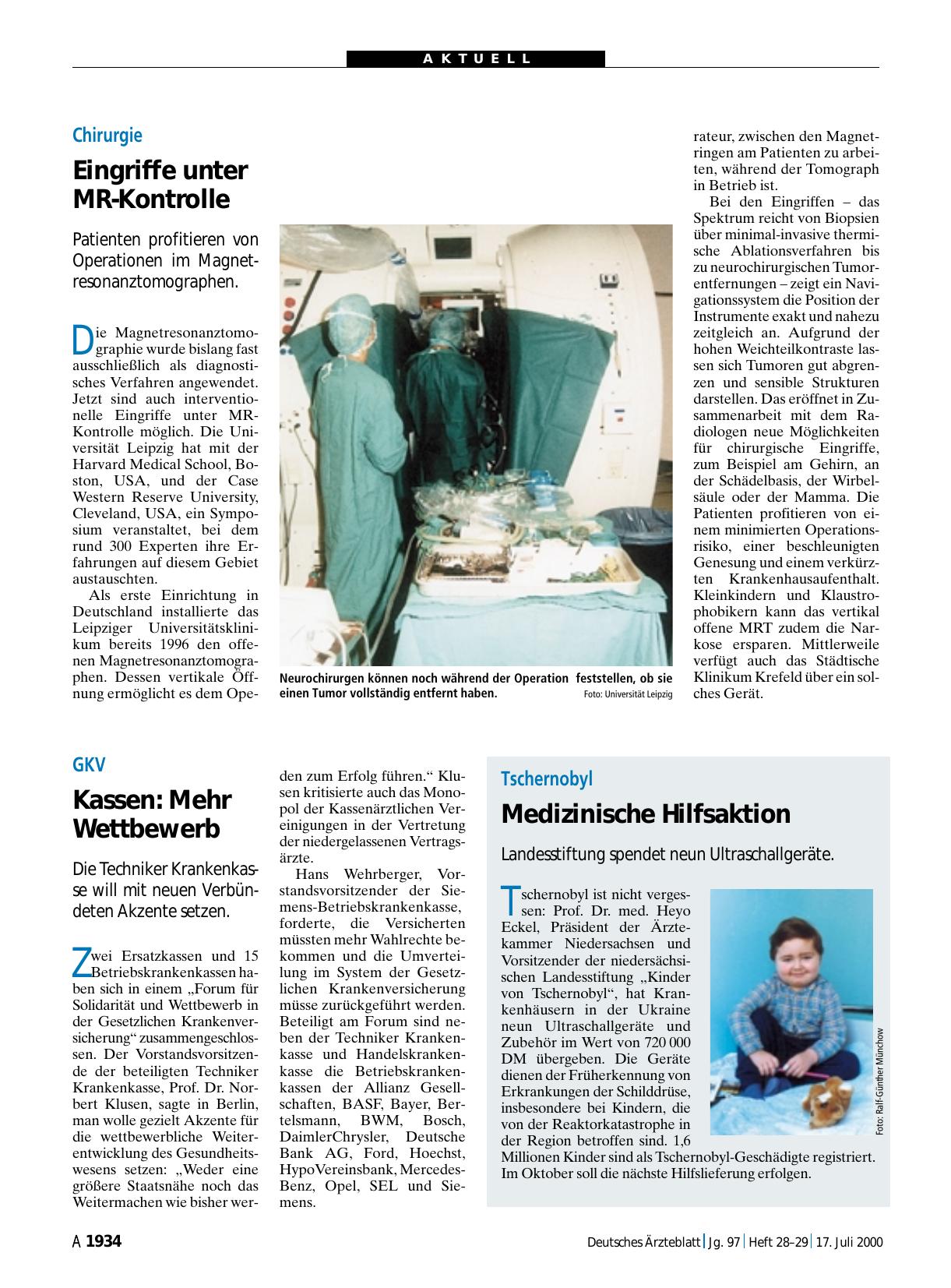 Vorschauseite 1: Tschernobyl: Medizinische Hilfsaktion