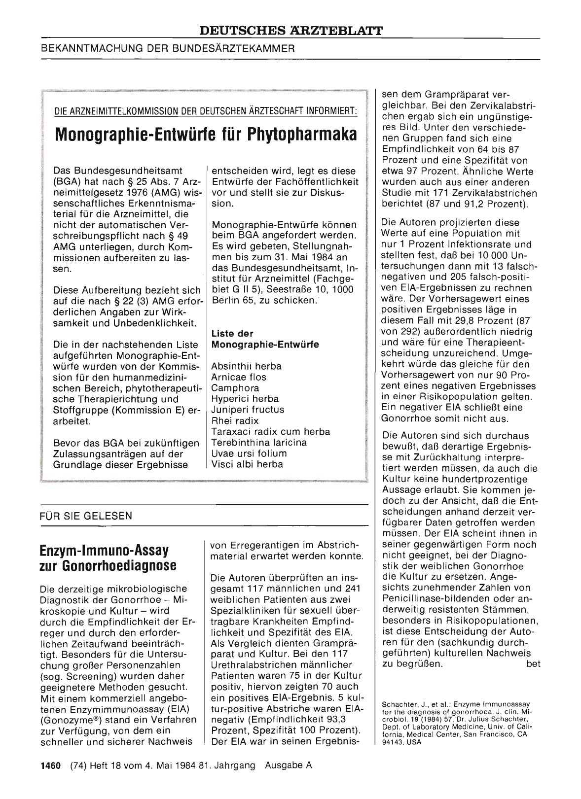 Vorschauseite 1: DIE ARZNEIMITTELKOMMISSION DER DEUTSCHEN ÄRZTESCHAFT INFORMIERT: Monographie-Entwürfe für Phytopharmaka