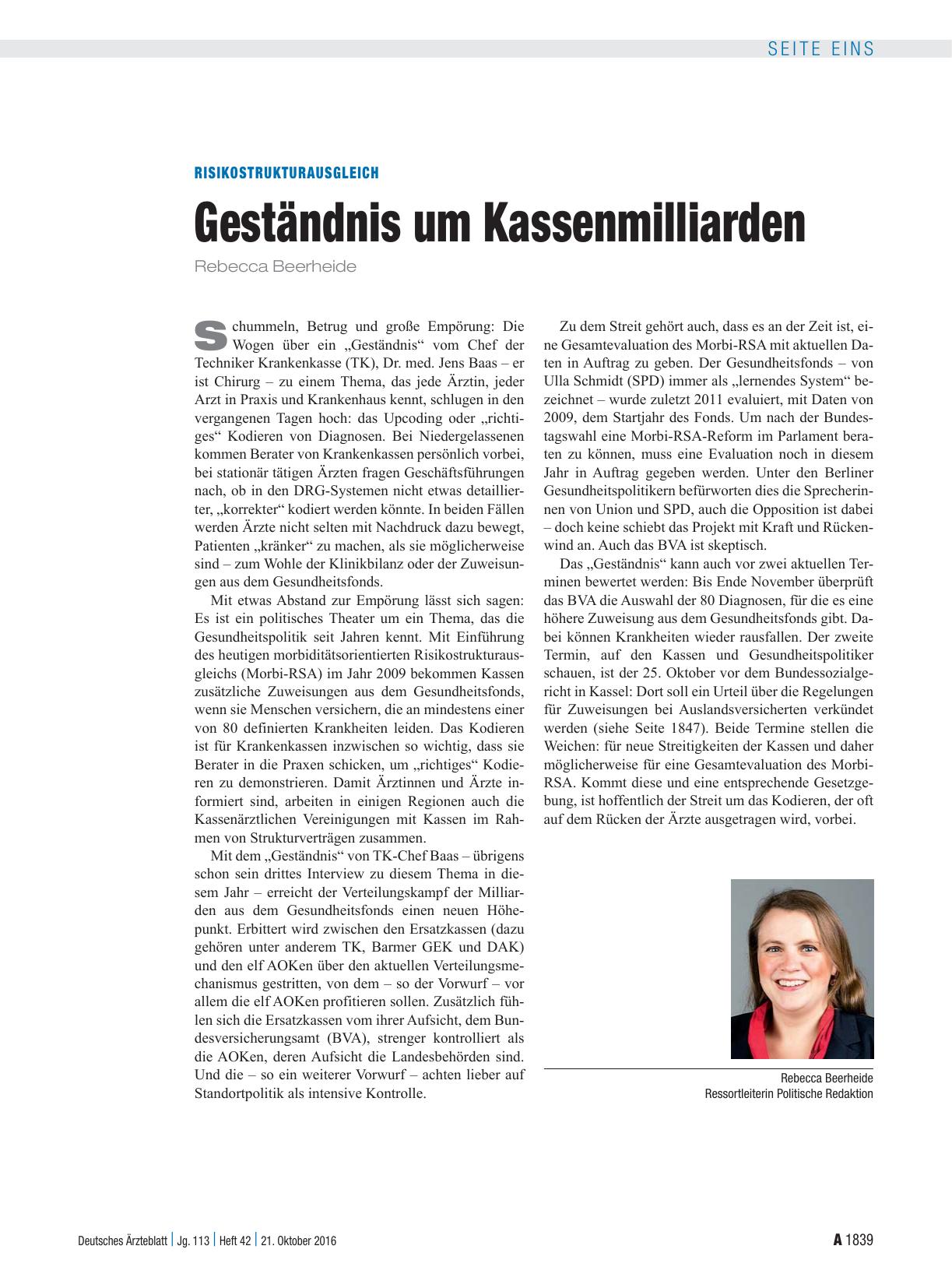 Vorschauseite 1: Risikostrukturausgleich: Geständnis um Kassenmilliarden