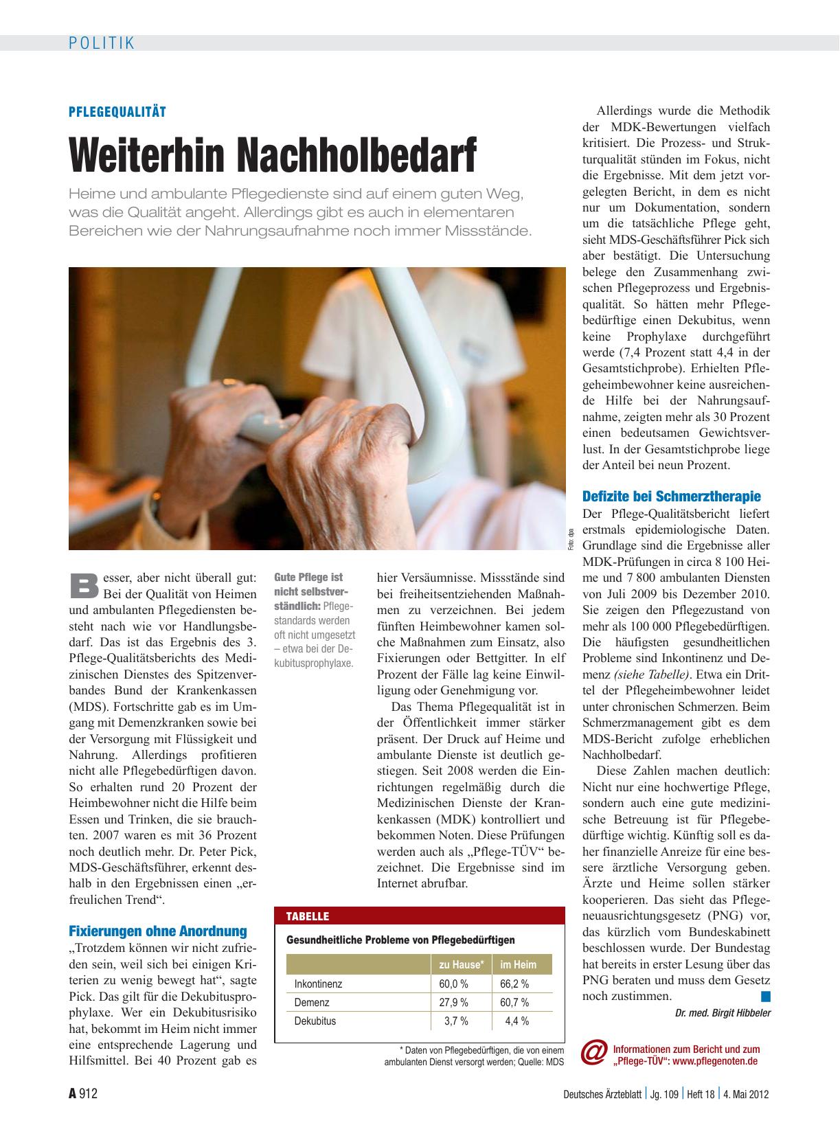 Vorschauseite 1: Pflegequalität: Weiterhin Nachholbedarf