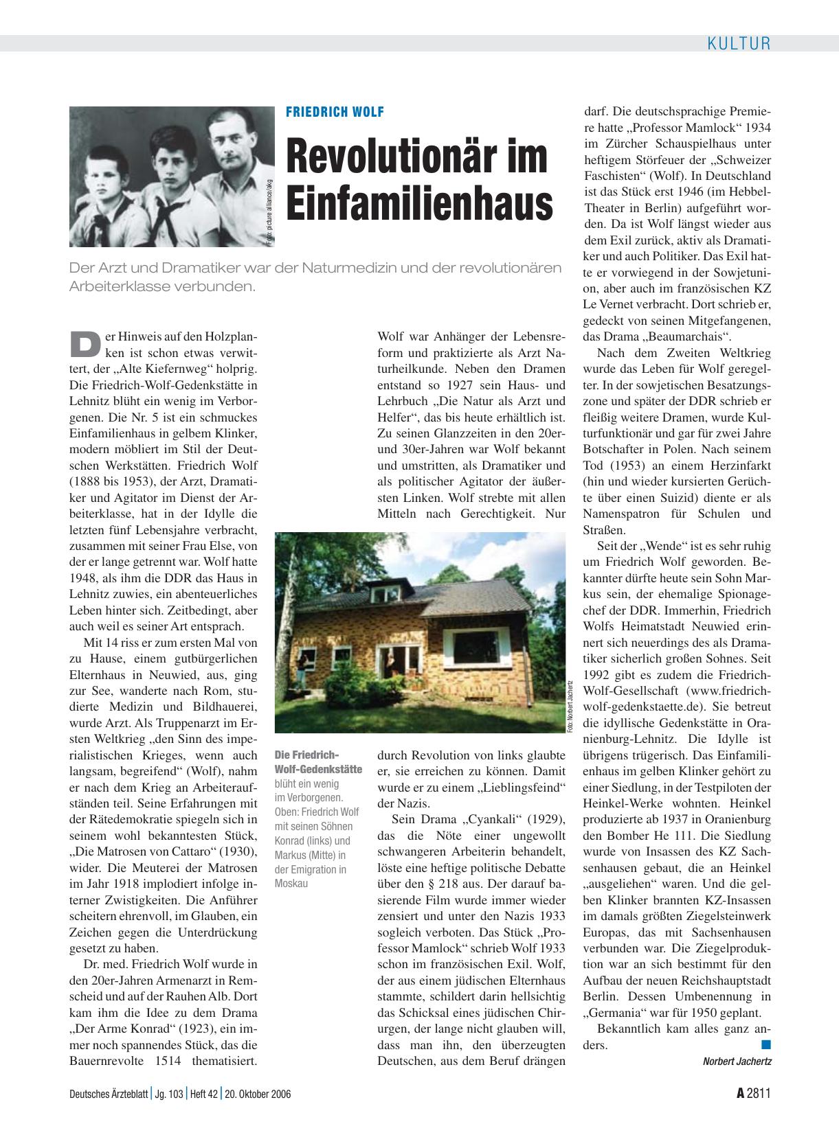 Vorschauseite 1: Friedrich Wolf: Revolutionär im Einfamilienhaus