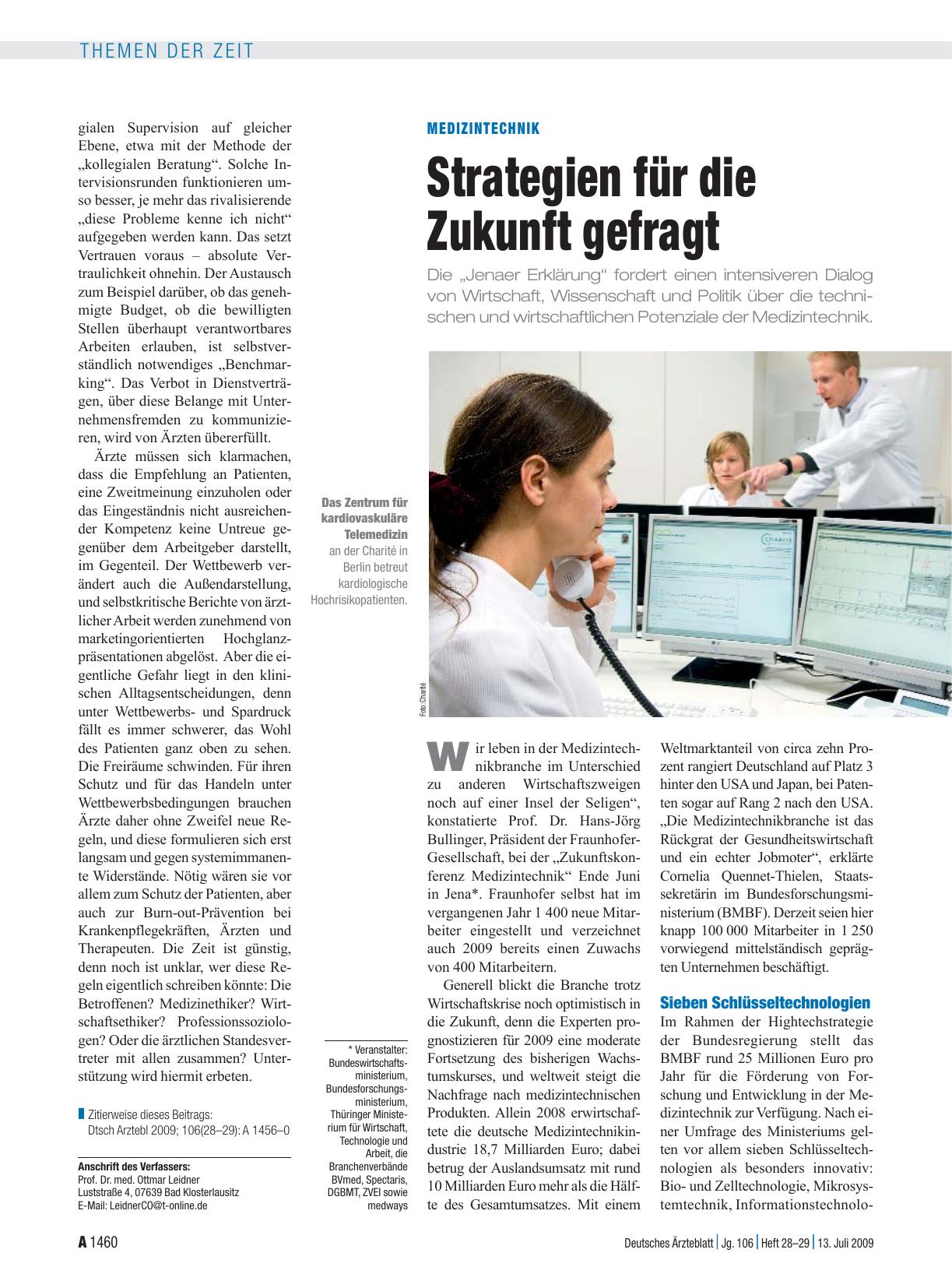 Vorschauseite 1: Medizintechnik: Strategien für die Zukunft gefragt