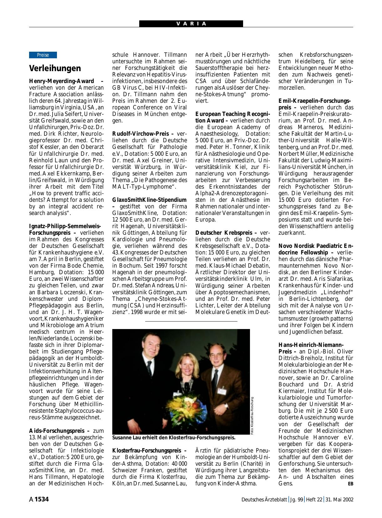 Vorschauseite 1: Verleihungen