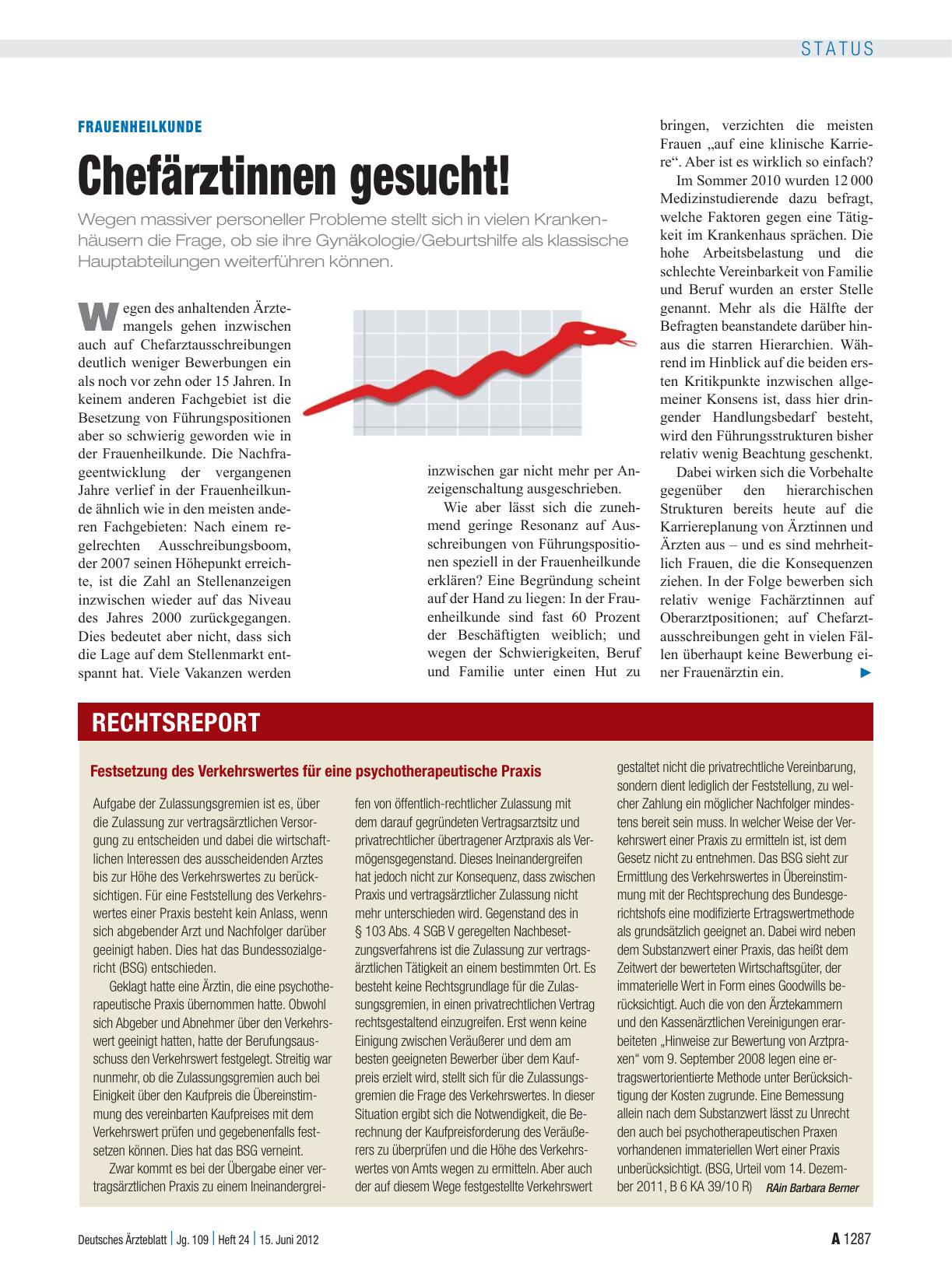 Vorschauseite 1: Frauenheilkunde: Chefärztinnen gesucht!