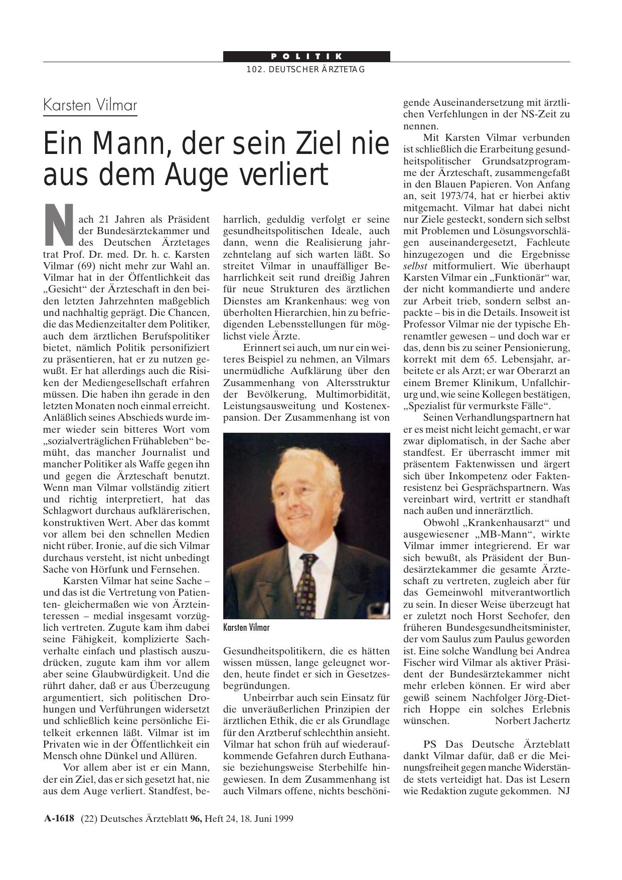 Vorschauseite 1: Karsten Vilmar: Ein Mann, der sein Ziel nie aus dem Auge verliert