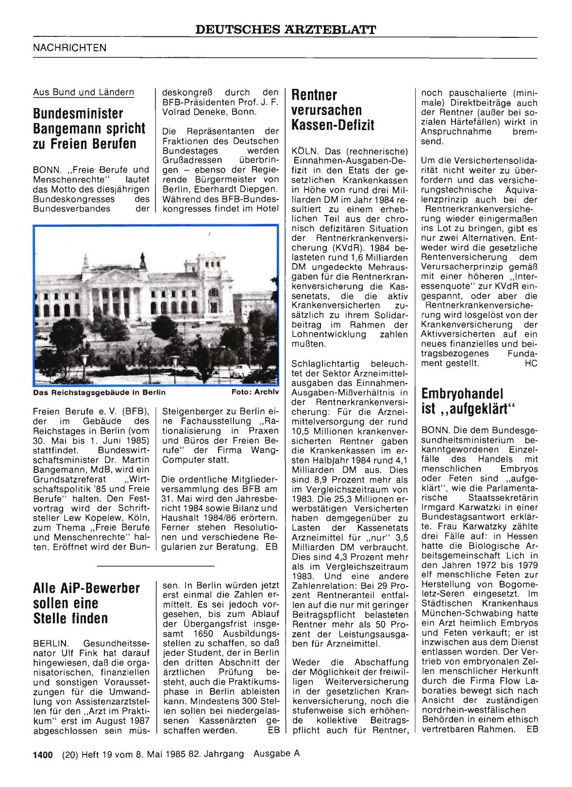 Vorschauseite 1: Bundesminister Bangemann spricht zu Freien Berufen