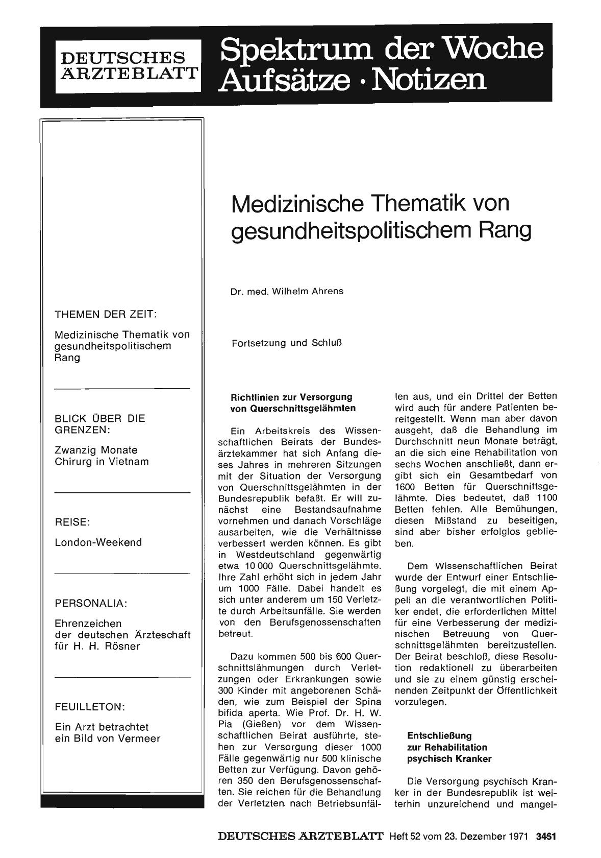 Vorschauseite 1: Medizinische Thematik von gesundheitspolitischem Rang