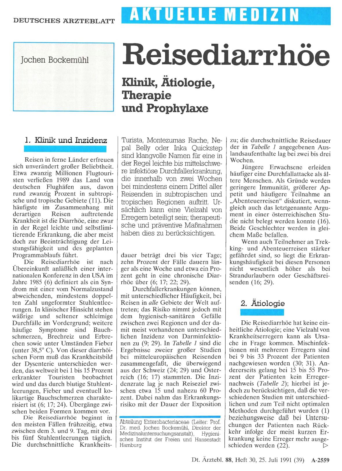 Vorschauseite 1: Reisediarrhöe: Klinik, Ätiologie, Therapie und Prophylaxe