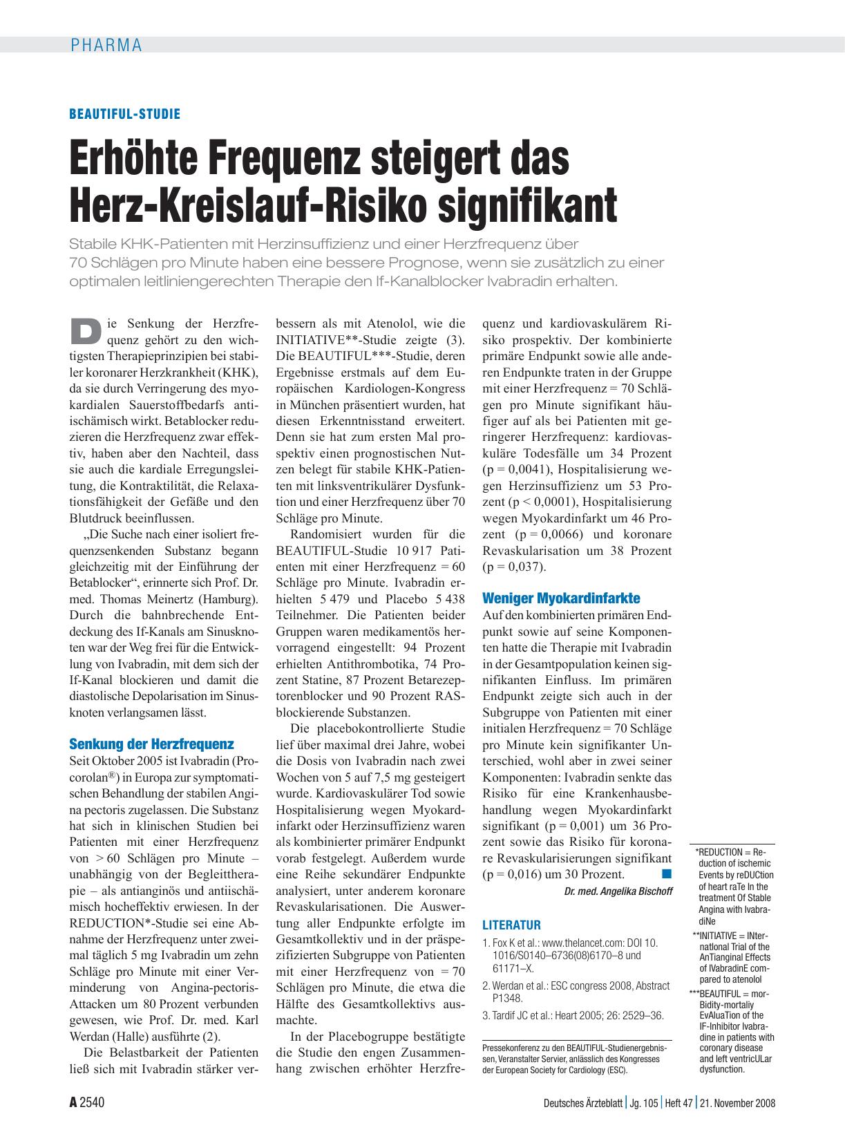 Vorschauseite 1: Beautiful-Studie: Erhöhte Frequenz steigert das Herz-Kreislauf-Risiko signifikant