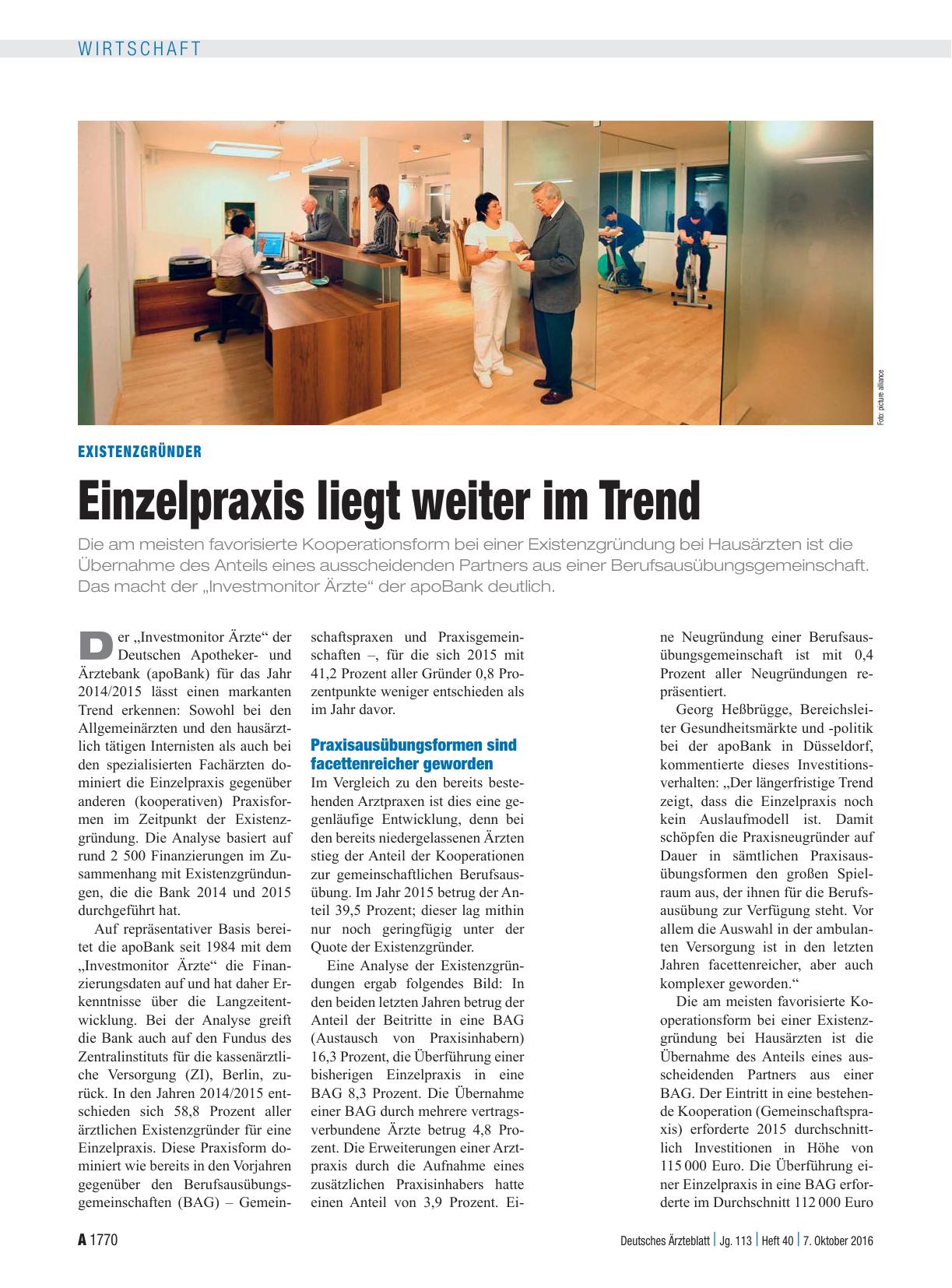 Vorschauseite 1: Existenzgründer: Einzelpraxis liegt weiter im Trend