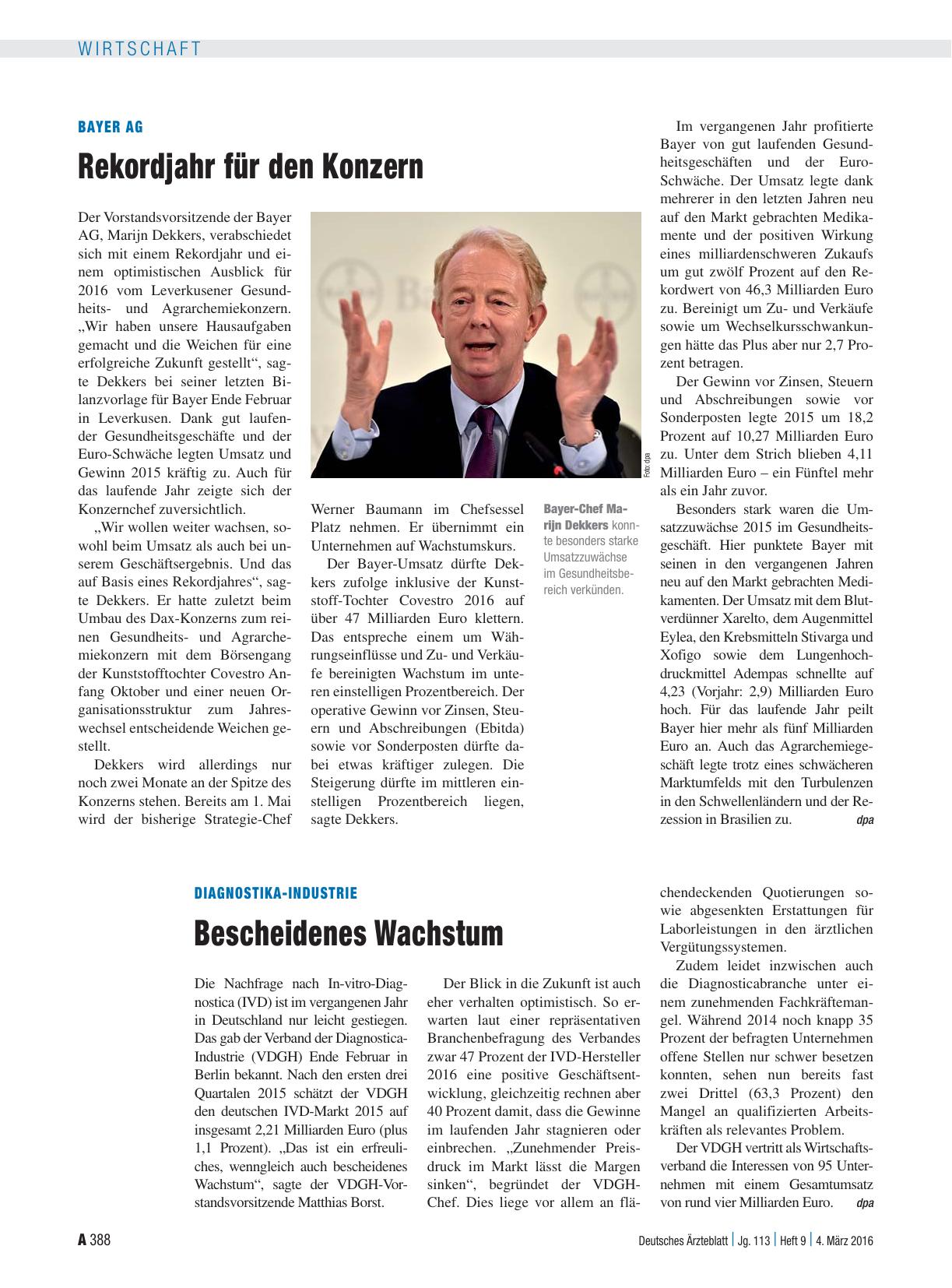 Vorschauseite 1: Bayer AG: Rekordjahr für den Konzern
