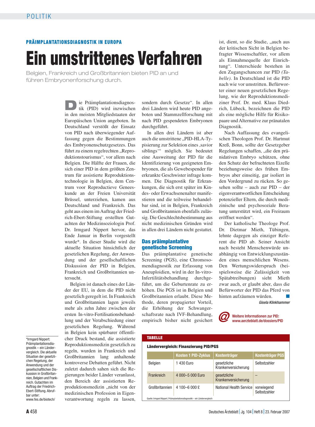 Vorschauseite 1: Präimplantationsdiagnostik in Europa: Ein umstrittenes Verfahren