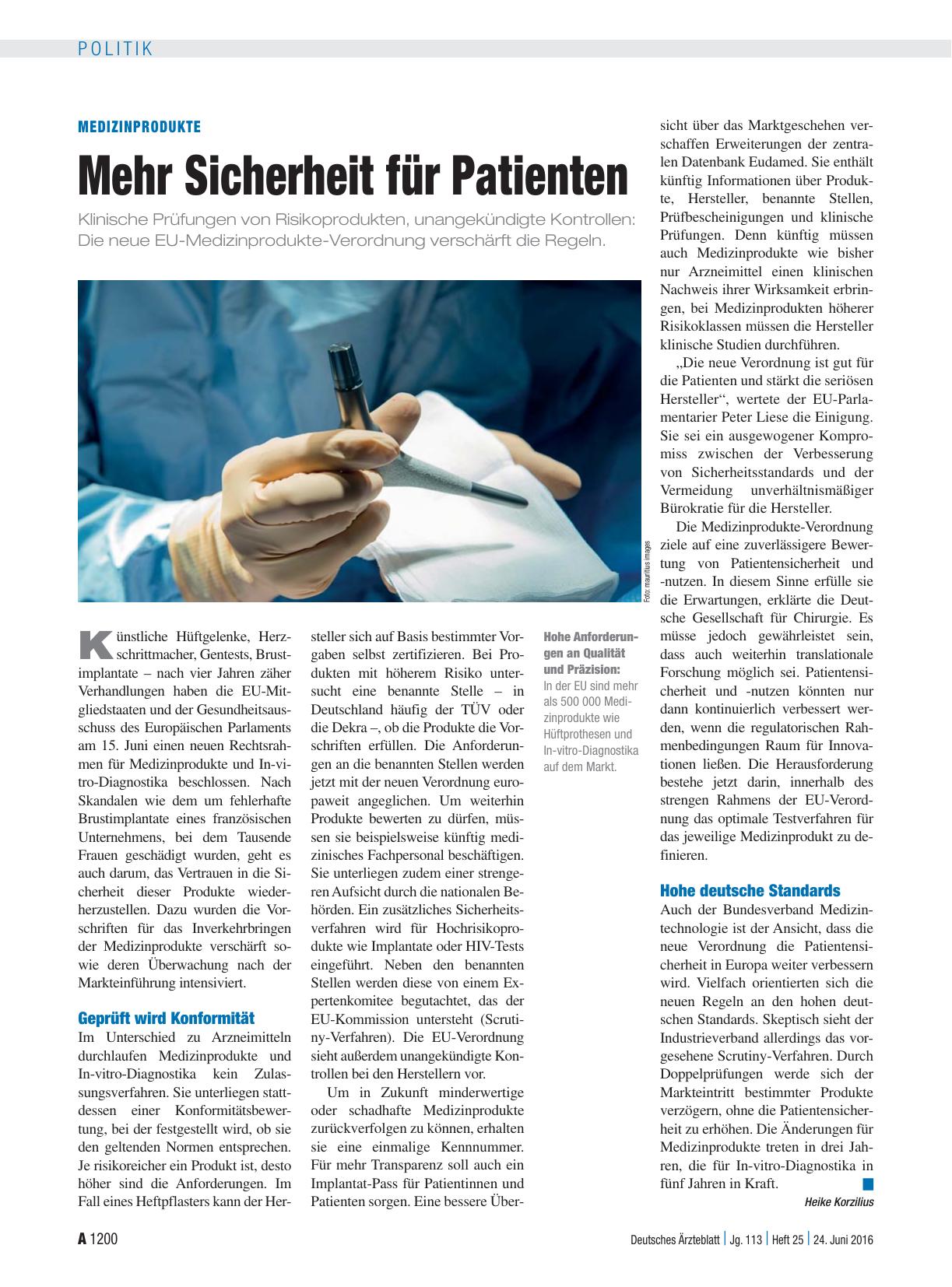Vorschauseite 1: Medizinprodukte: Mehr Sicherheit für Patienten