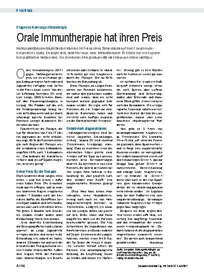 Vorschauseite 1: Diagnose Nahrungsmittelallergie: Orale Immuntherapie hat ihren Preis