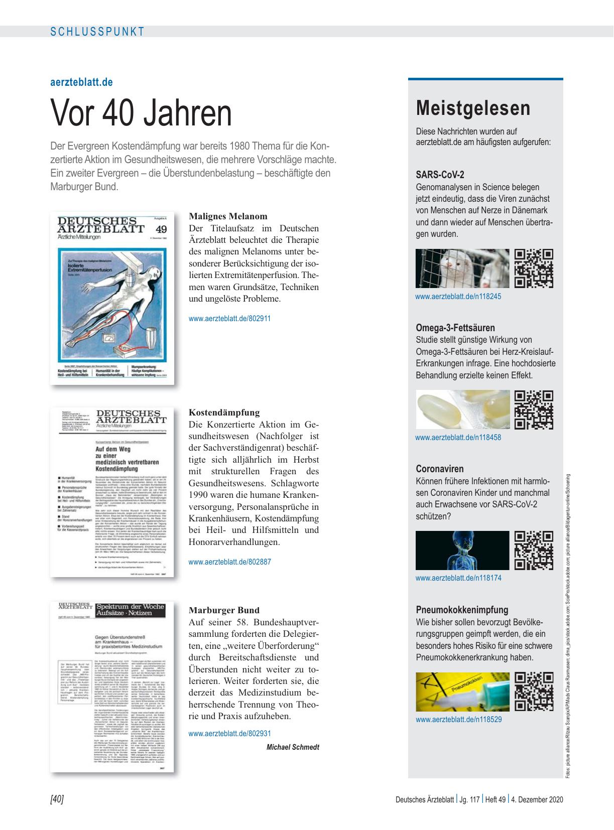 Vorschauseite 1: aerzteblatt.de: Vor 40 Jahren