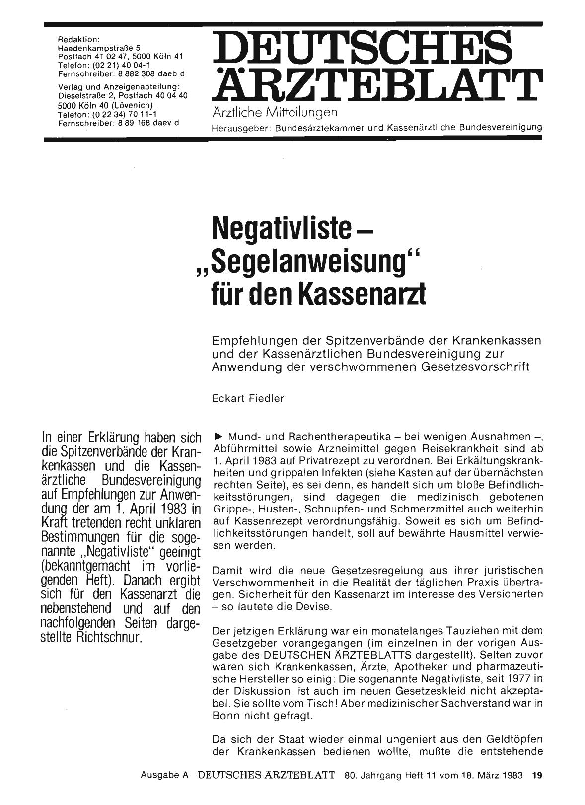 Vorschauseite 1: Negativliste —, , Segelanweisung'' für den Kassenarzt