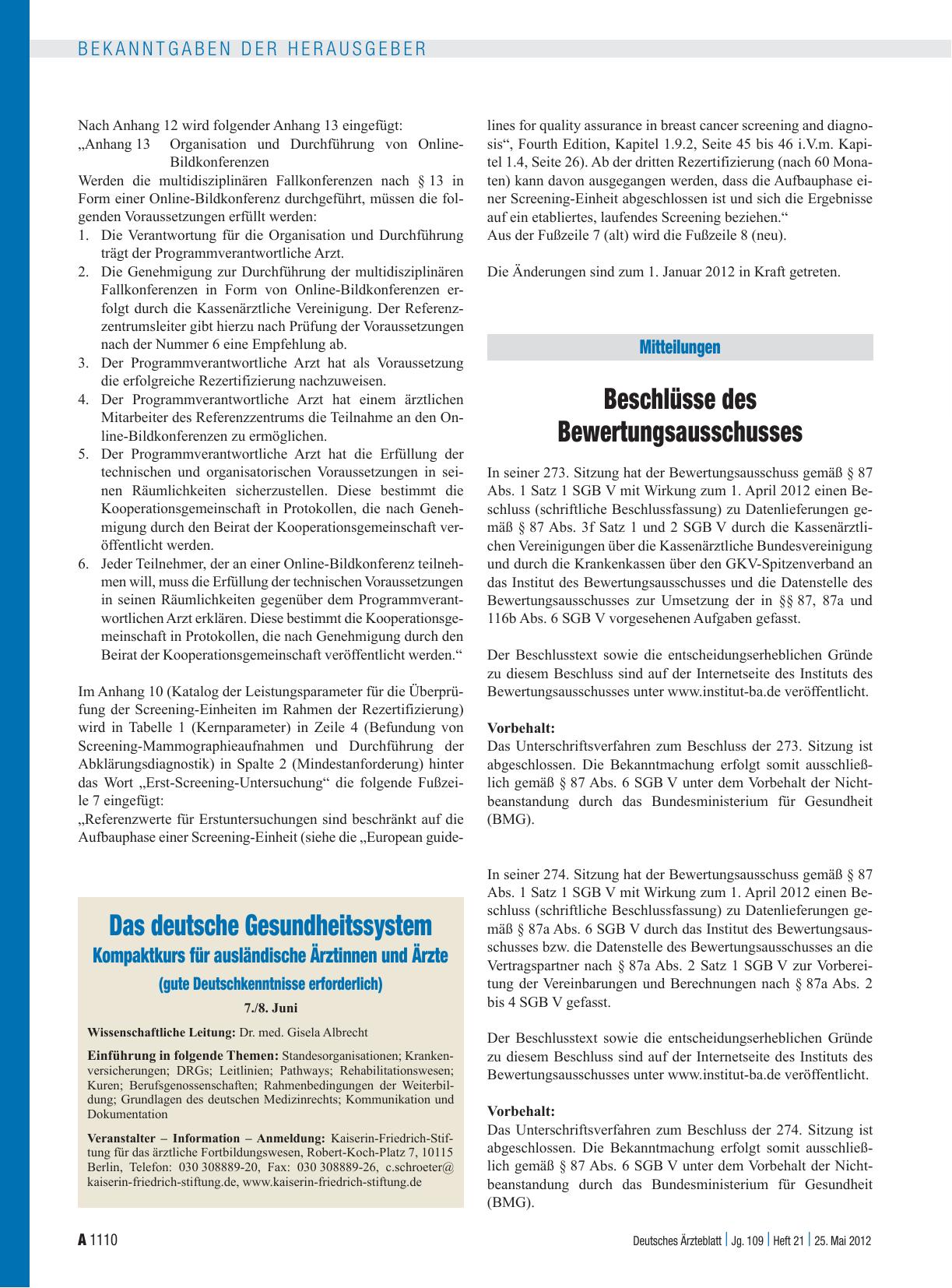 Vorschauseite 1: Beschlüsse des Bewertungsausschusses