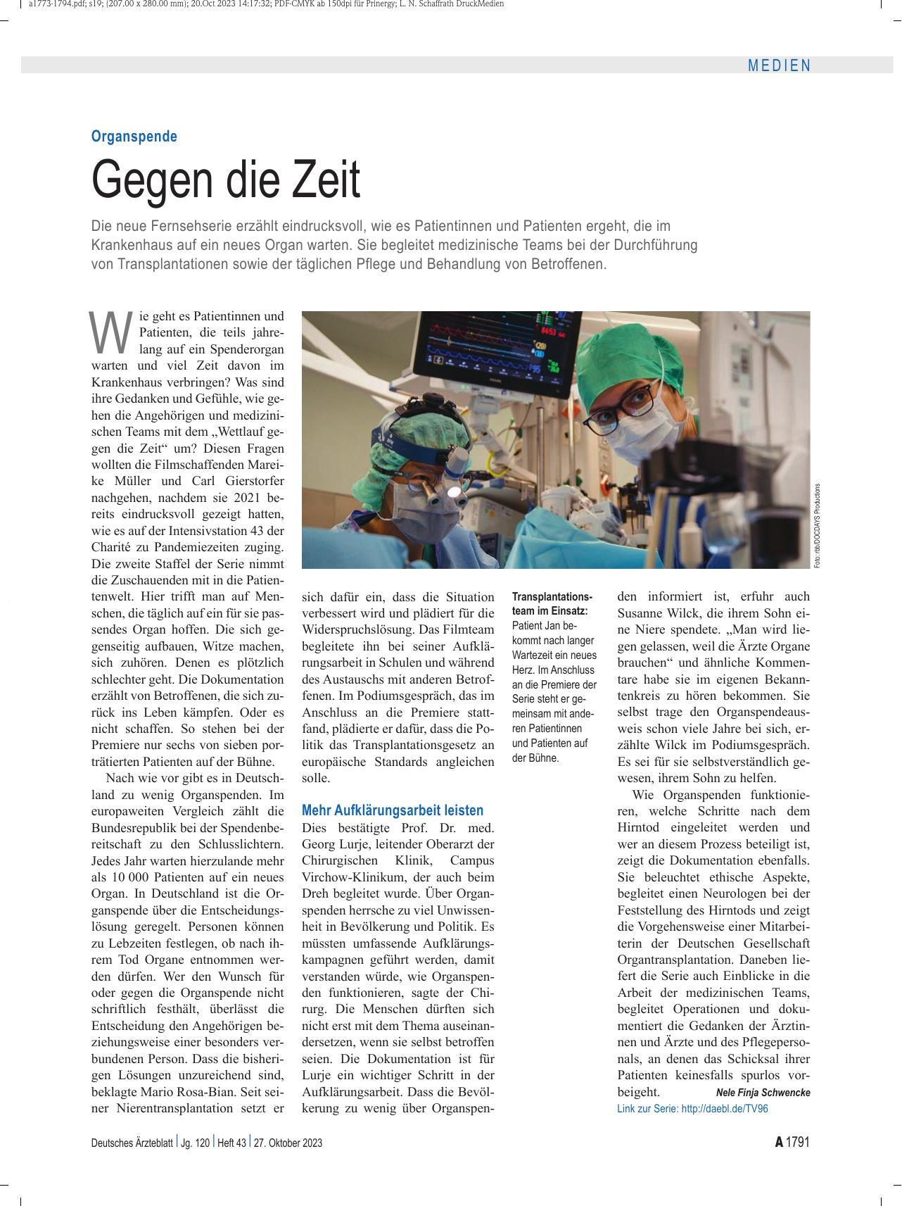 Vorschauseite 1: Organspende: Gegen die Zeit