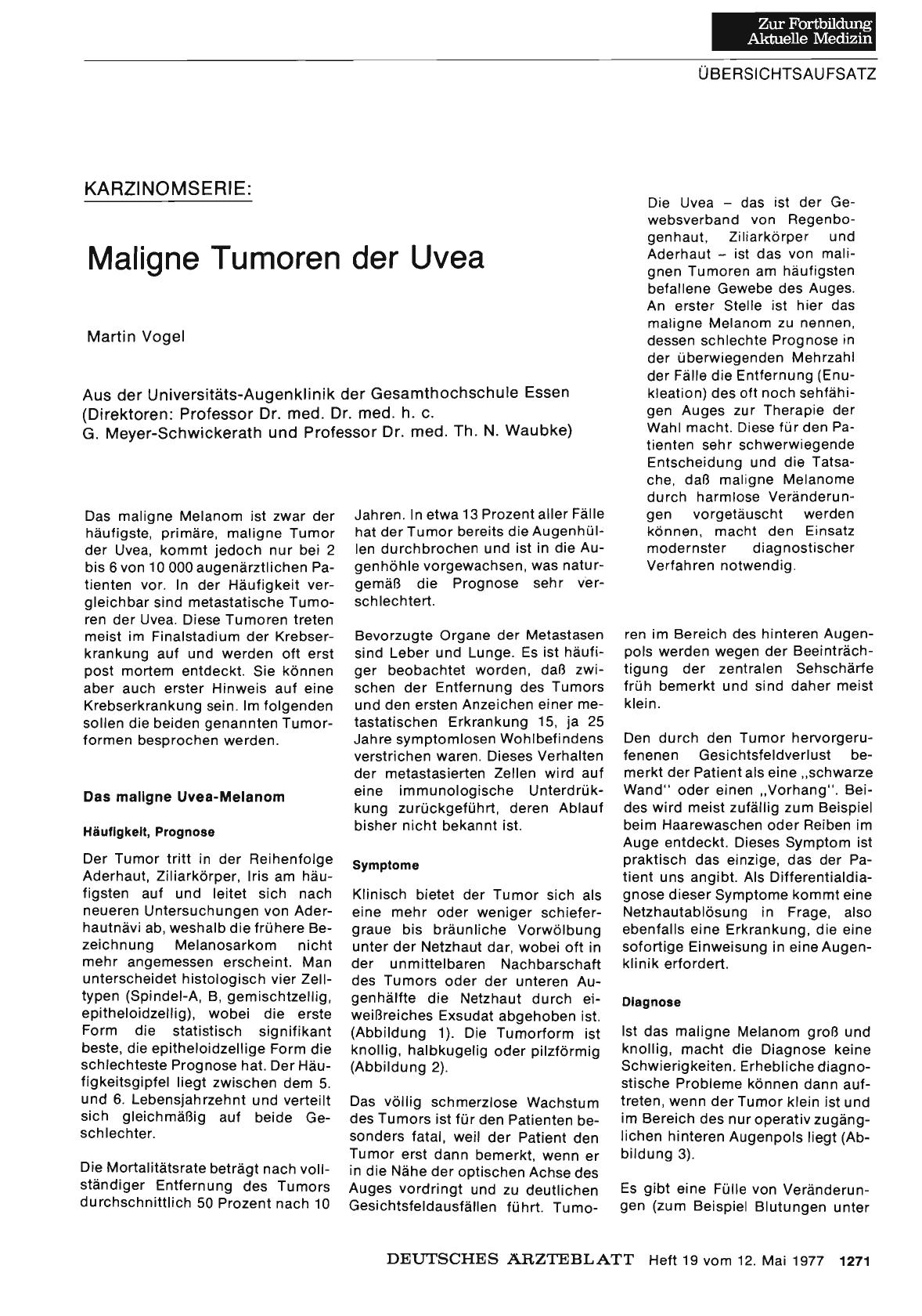 Vorschauseite 1: KARZINOMSERIE: Maligne Tumoren der Uvea