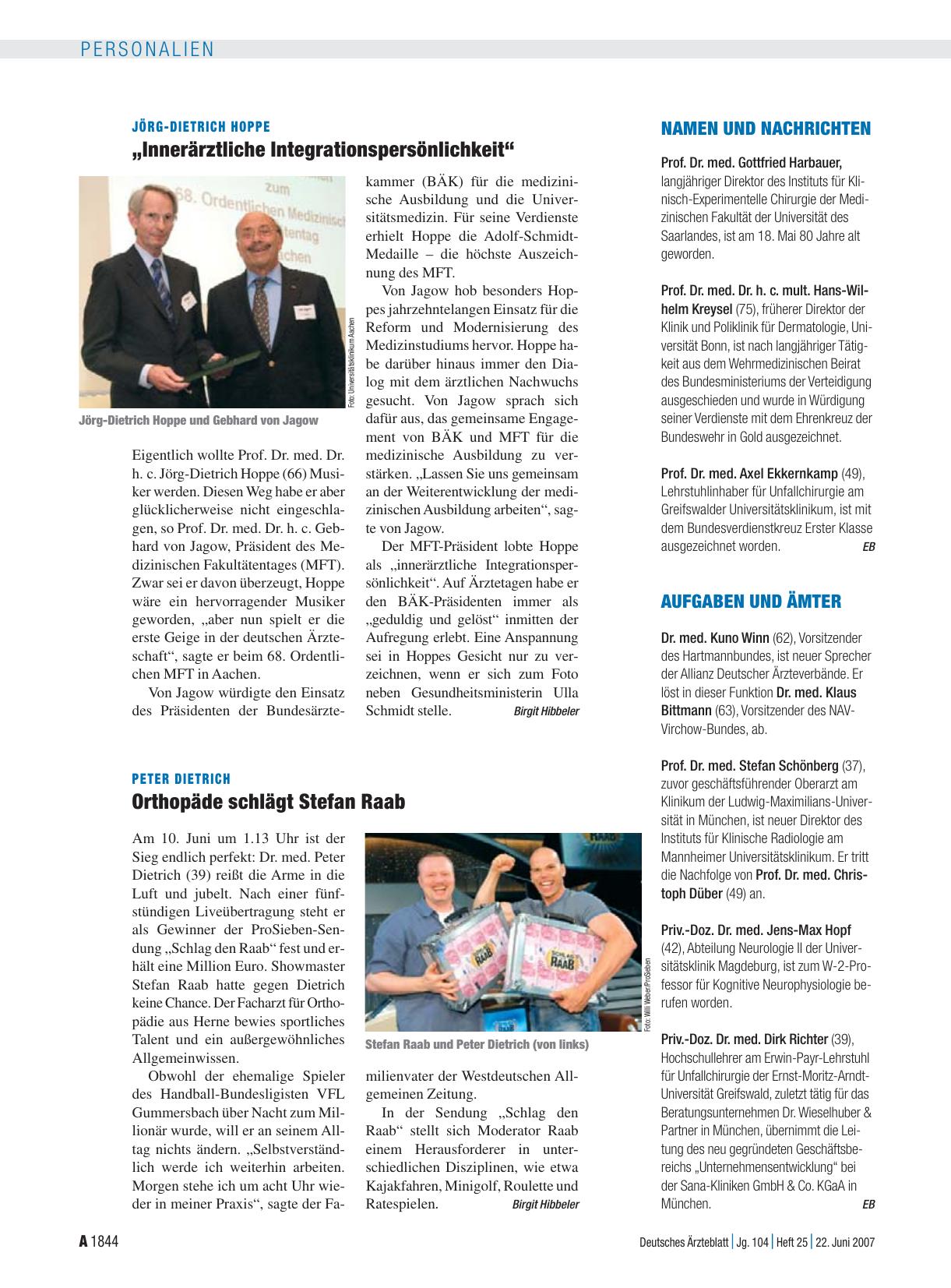 Vorschauseite 1: Peter Dietrich: Orthopäde schlägt Stefan Raab