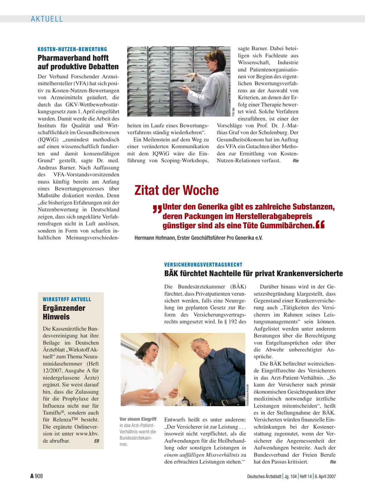 Vorschauseite 1: Kosten-Nutzen-Bewertung: Pharmaverband hofft auf produktive Debatten
