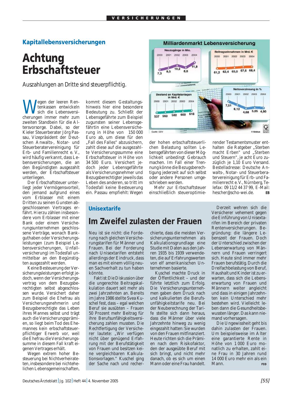 Vorschauseite 1: Kapitallebensversicherungen: Achtung Erbschaftsteuer