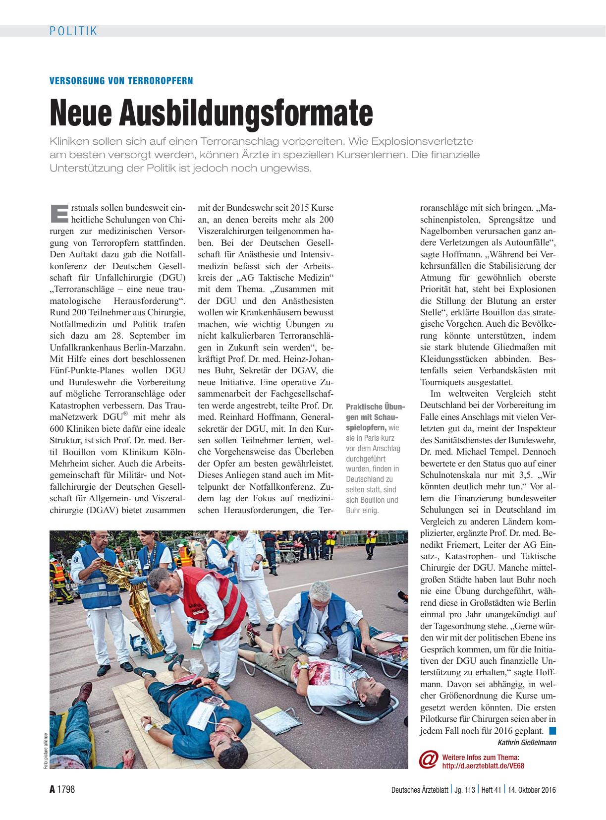 Vorschauseite 1: Versorgung von Terroropfern: Neue Ausbildungsformate