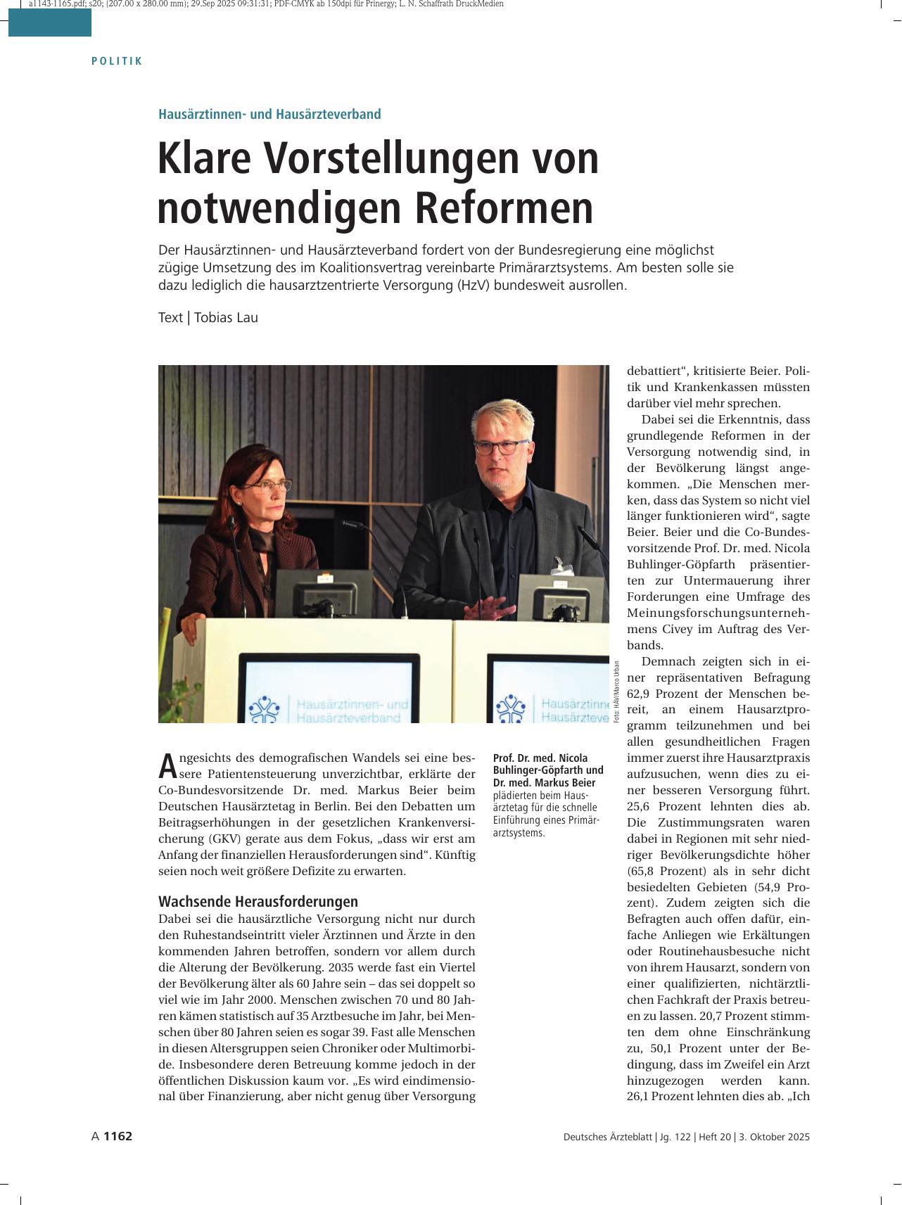 Vorschauseite 1: Hausärztinnenund Hausärzteverband: Klare Vorstellungen von notwendigen Reformen