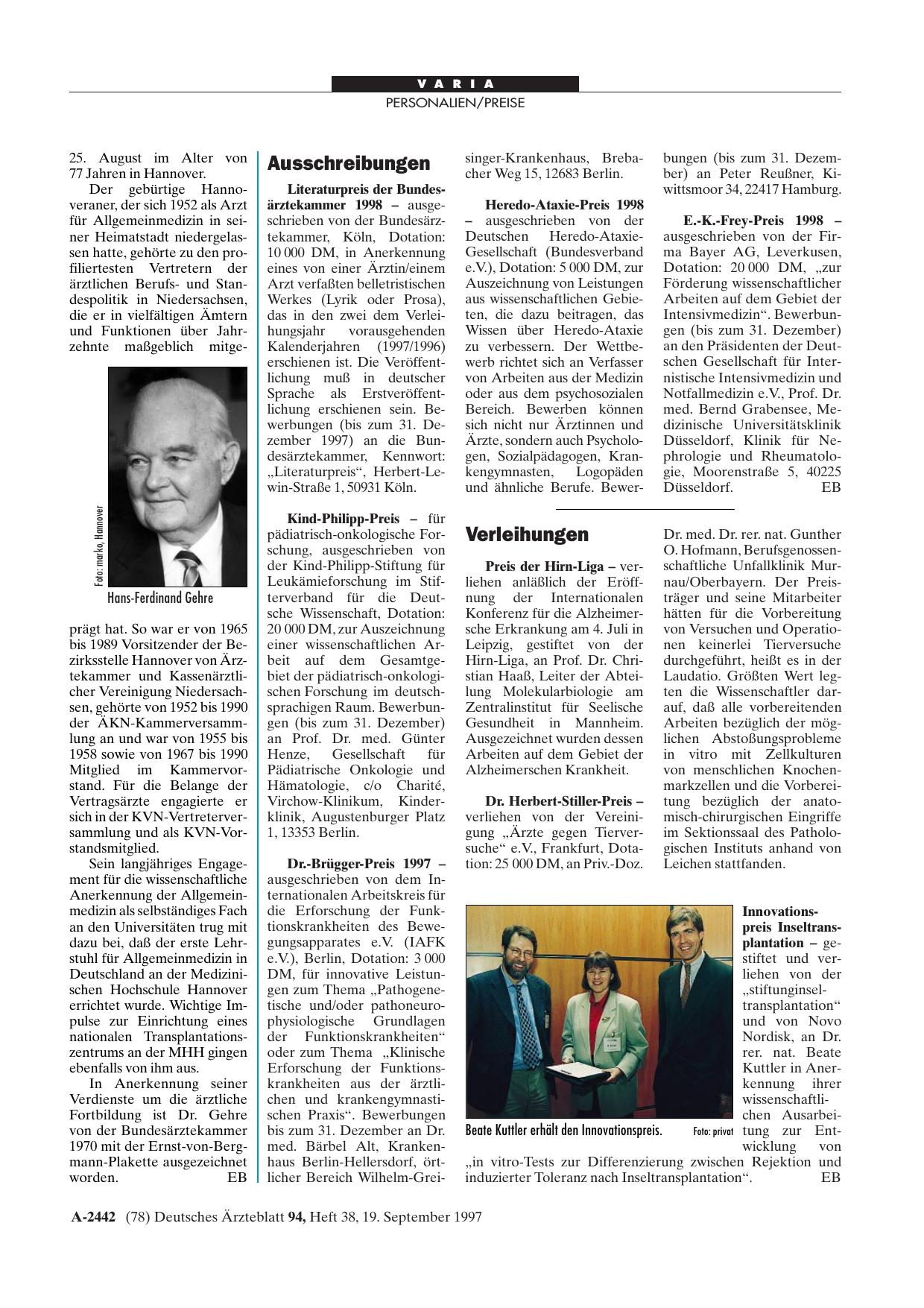 Vorschauseite 1: Verleihungen