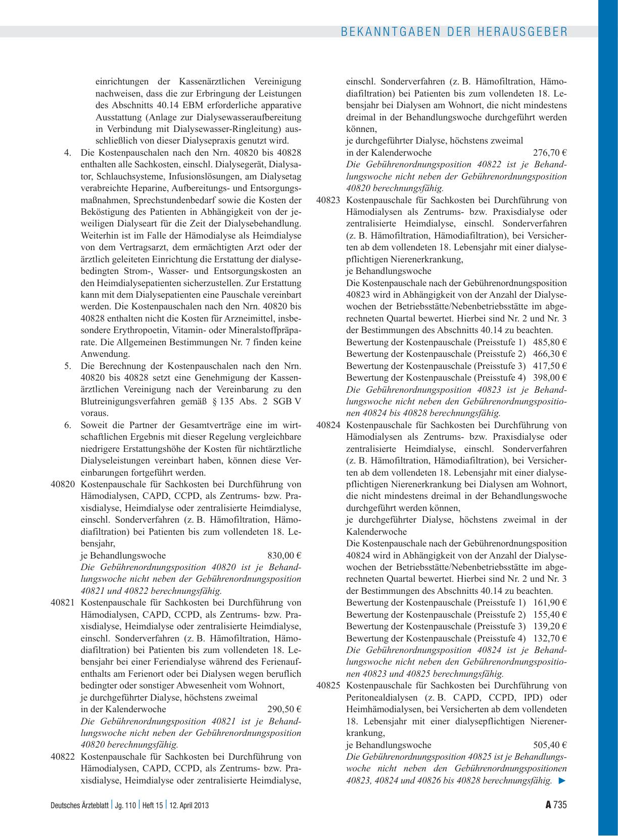 Vorschauseite 2: Beschluss der Arbeitsgemeinschaft Ärzte/Ersatzkassen anstelle der 264. Sitzung (schriftliche Beschlussfassung) vom 19. März 2013 zur Bewertung der leistungsbezogenen Kosten pausch…