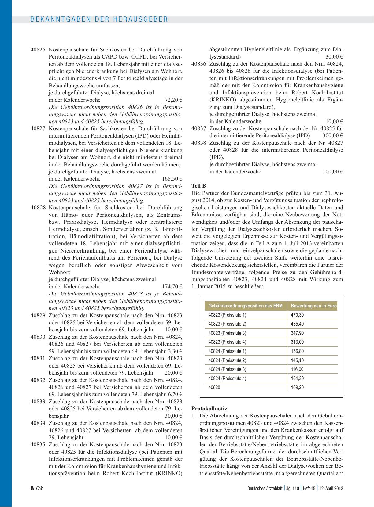 Vorschauseite 3: Beschluss der Arbeitsgemeinschaft Ärzte/Ersatzkassen anstelle der 264. Sitzung (schriftliche Beschlussfassung) vom 19. März 2013 zur Bewertung der leistungsbezogenen Kosten pausch…