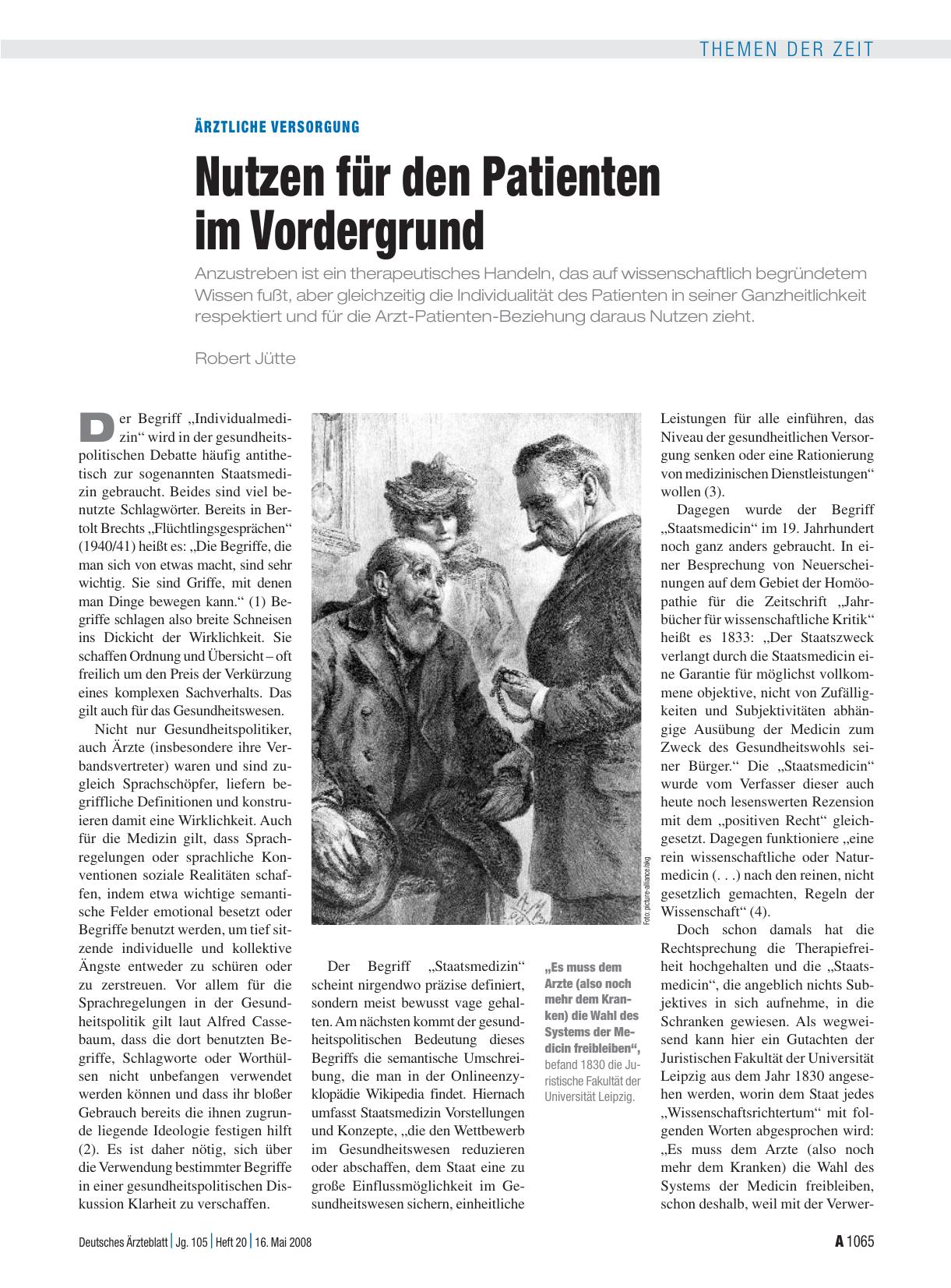 Vorschauseite 1: Ärztliche Versorgung: Nutzen für den Patienten im Vordergrund