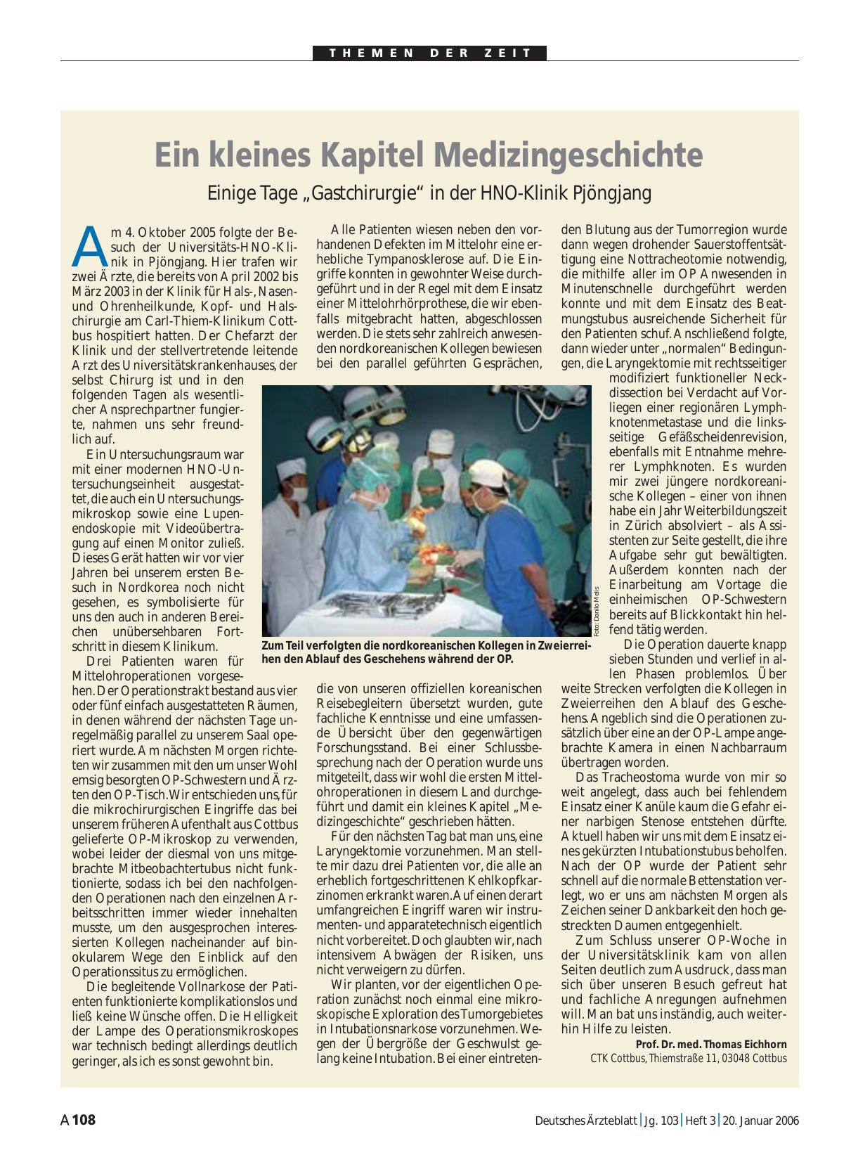 Vorschauseite 1: Ein kleines Kapitel Medizingeschichte: Einige Tage „Gastchirurgie“ in der HNO-Klinik Pjöngjang