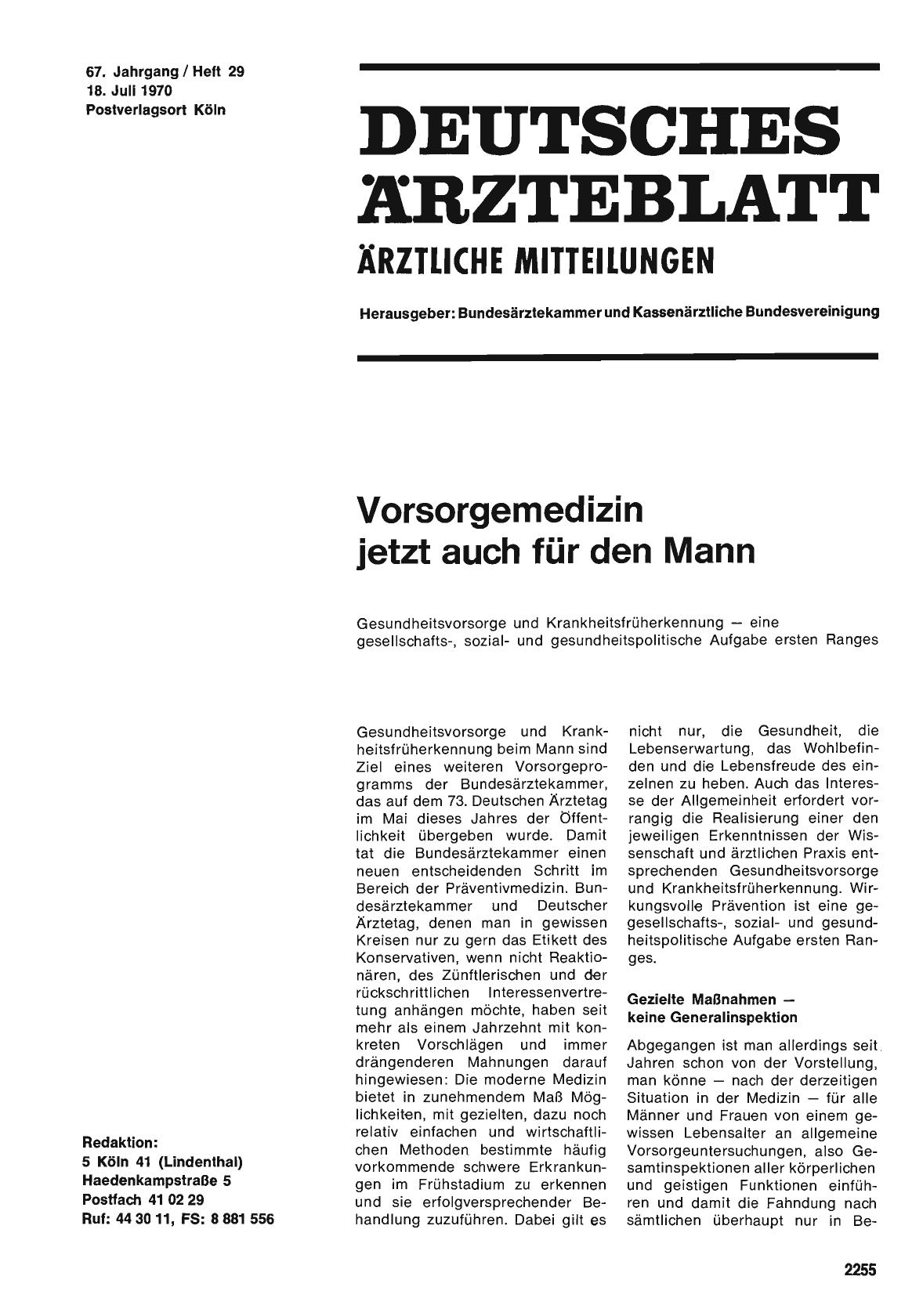 Vorschauseite 1: Vorsorgemedizin jetzt auch für den Mann