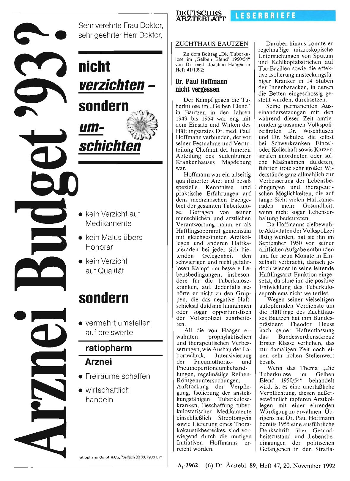 Vorschauseite 1: ZUCHTHAUS BAUTZEN: Dr. Paul Hoffmann nicht vergessen