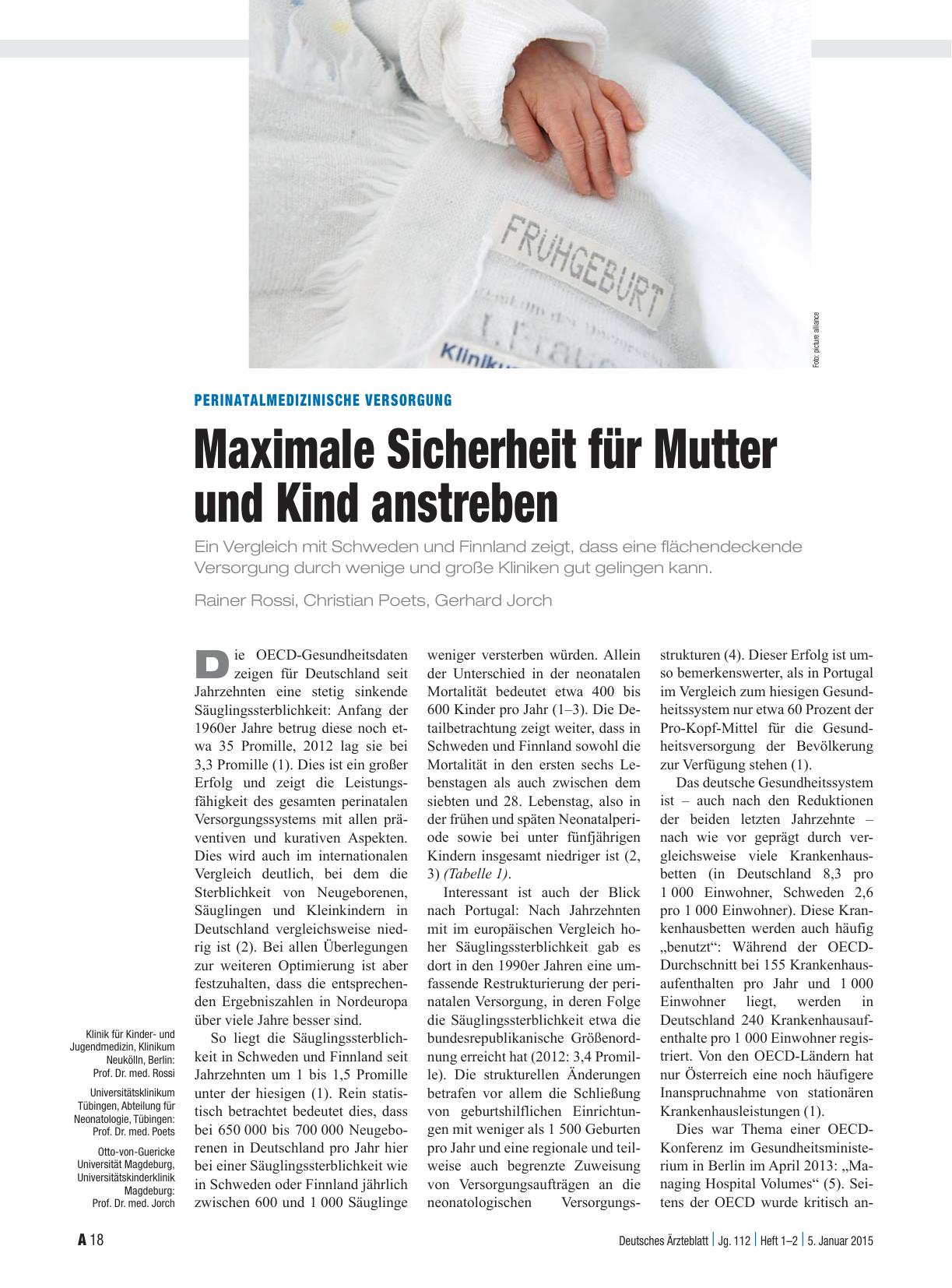 Vorschauseite 1: Perinatalmedizinische Versorgung: Maximale Sicherheit für Mutter und Kind anstreben