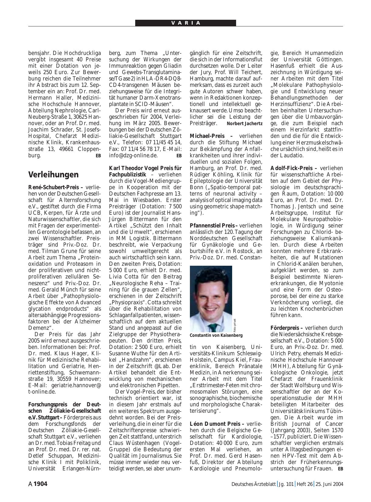 Vorschauseite 1: Verleihungen